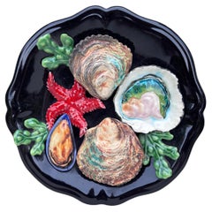 Majolica Fish Sealife Oysters Platter Vallauris, circa 1950