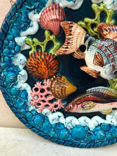 Piatto in maiolica Fish Sealife Vallauris AM, 1950 circa