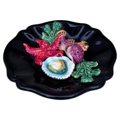 Majolika-Fisch-Seelebewesen-Teller Vallauris, um 1950