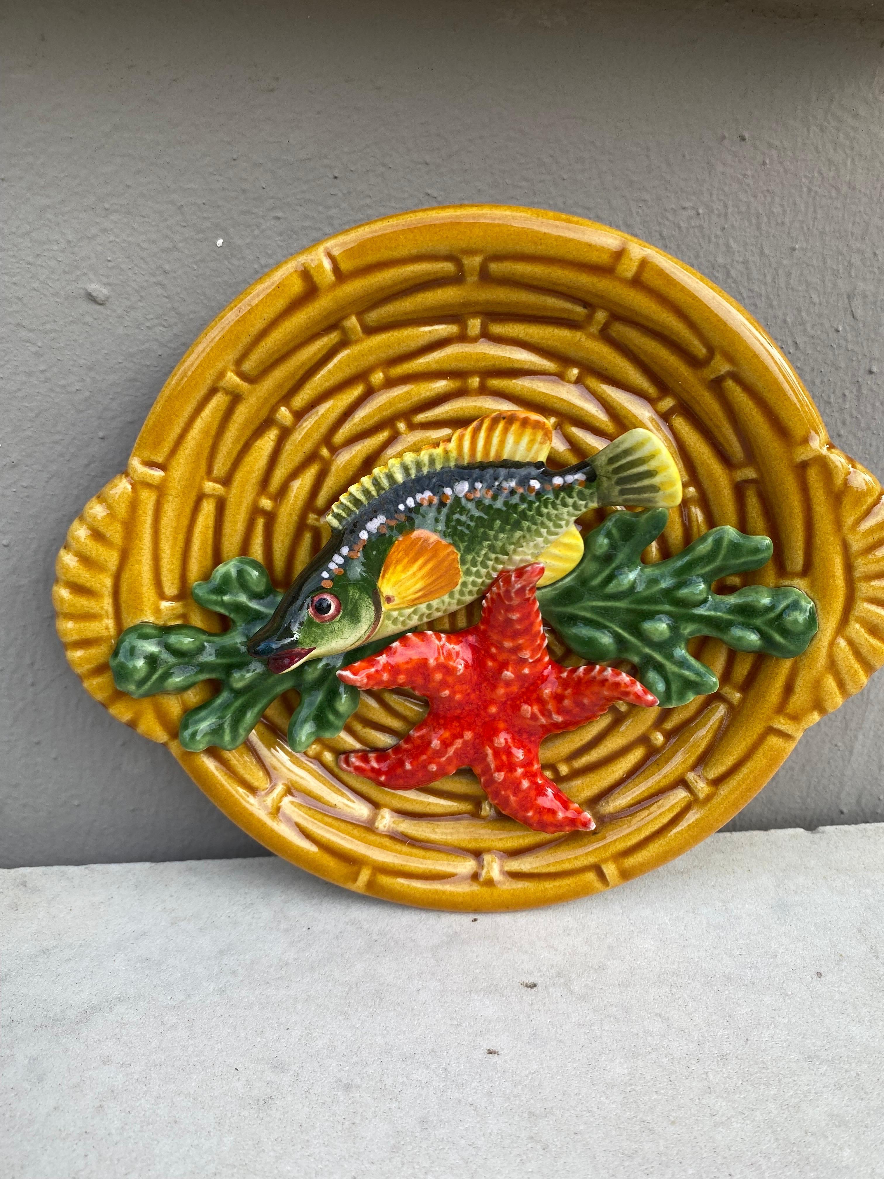 Mid-Century Modern Majolica Fish Sealife Platter Vallauris, circa 1950 For Sale