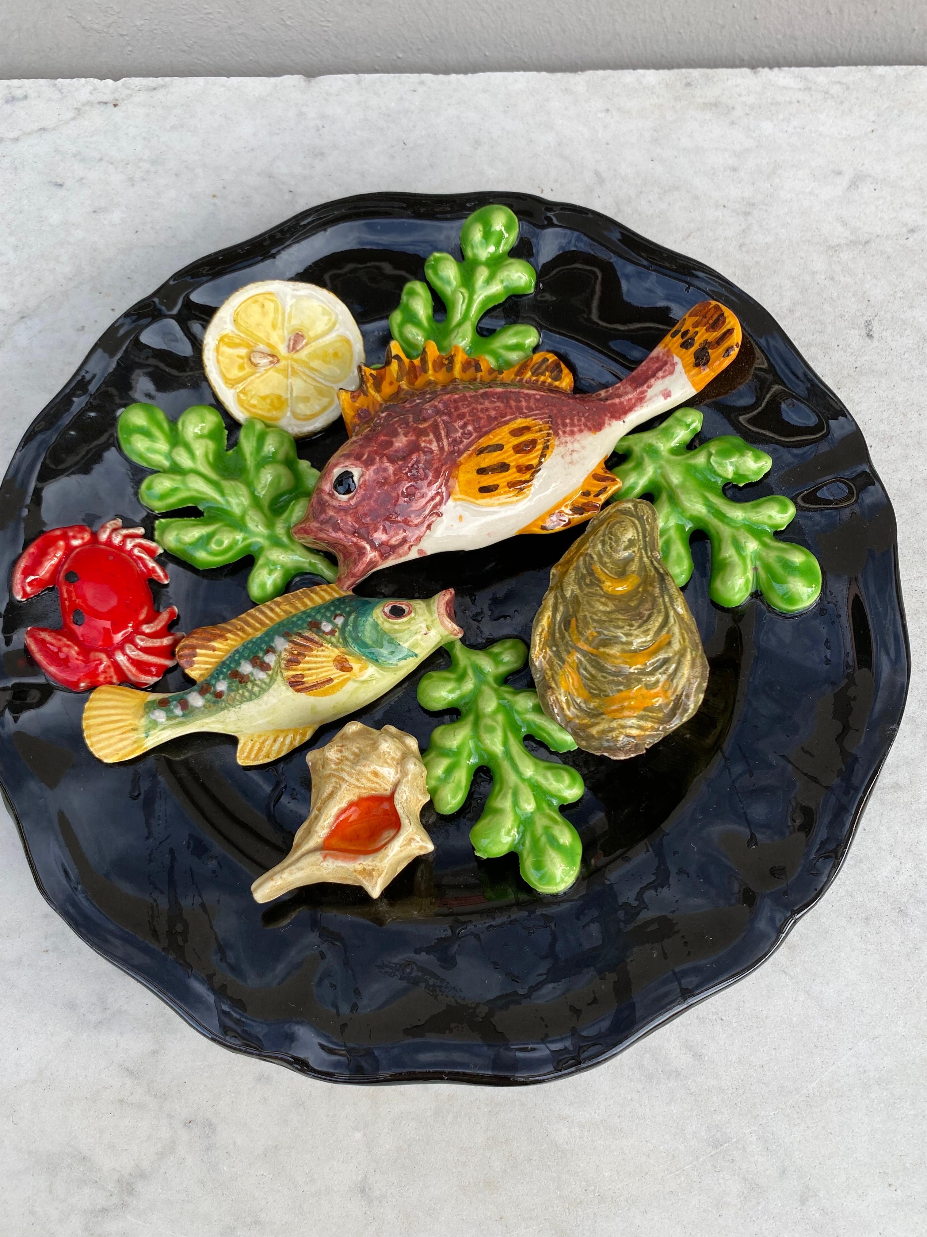 French Majolica Fish Sealife Platter Vallauris, circa 1950 For Sale