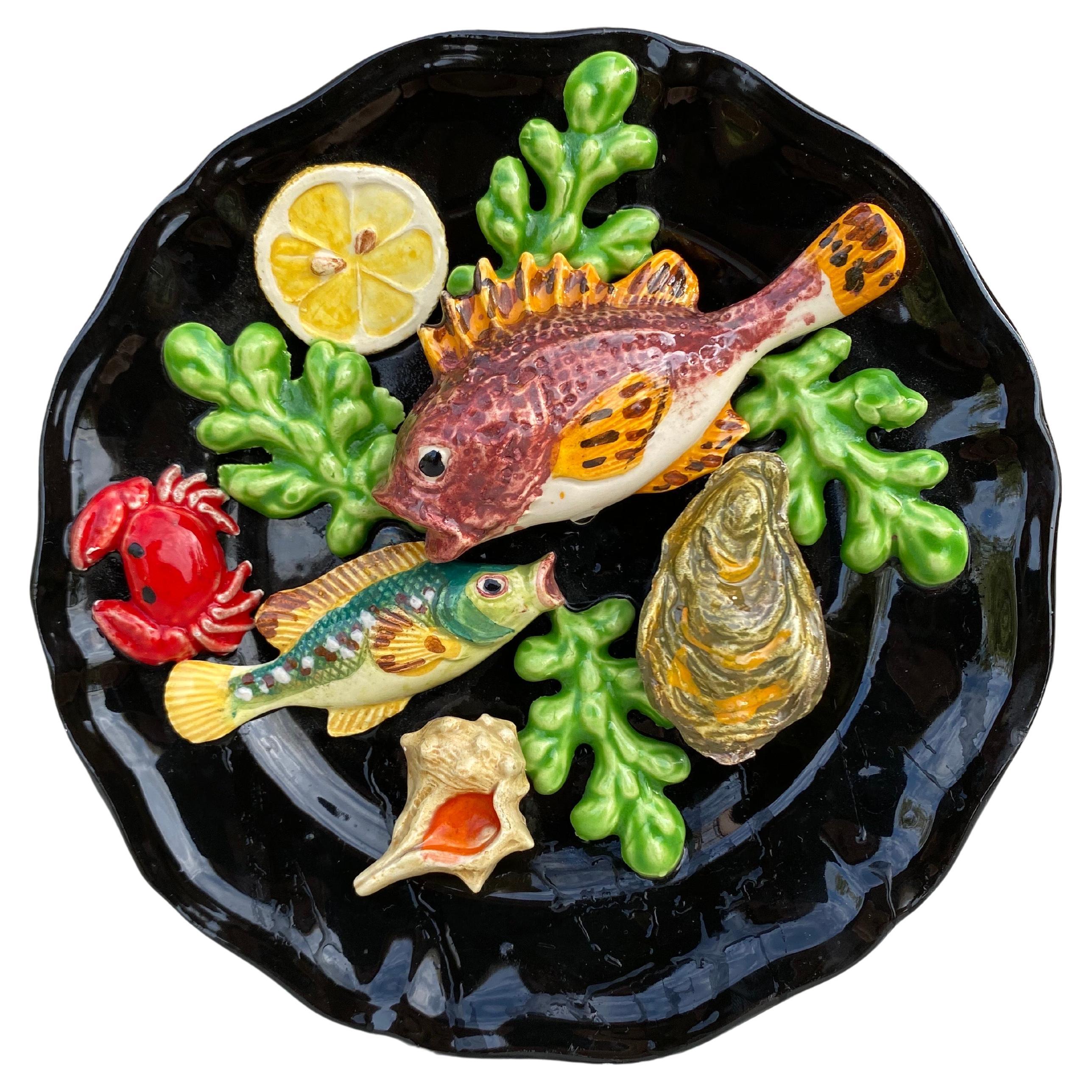 Majolica Fish Sealife Platter Vallauris, circa 1950 For Sale