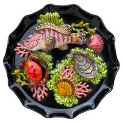 Majolica Fish Sealife Platter Vallauris, circa 1950