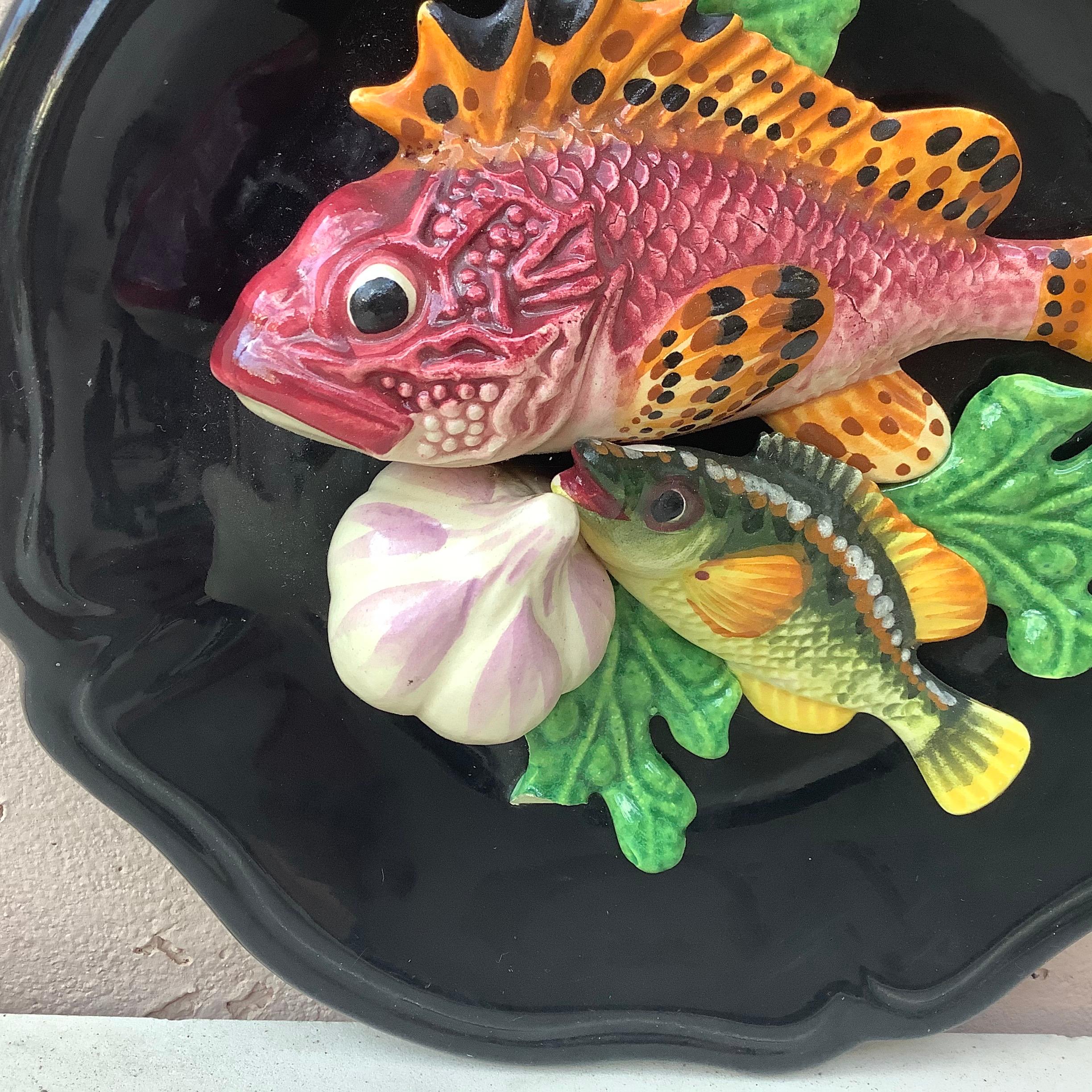 Mid-Century Modern Majolica Fish Wall Platter Vallauris, circa 1950 For Sale