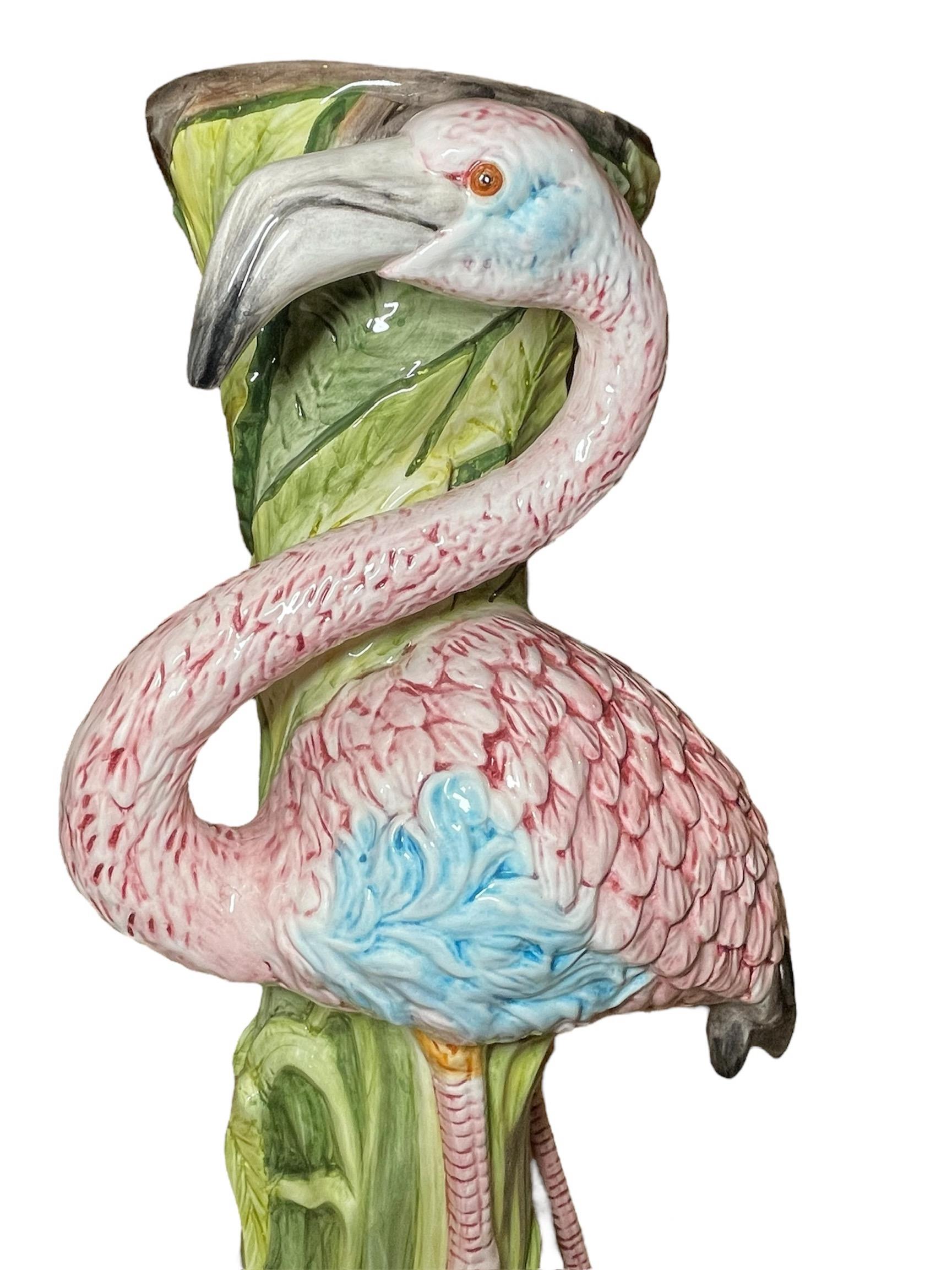 Majolica Flamingo Jardiniere And Pedestal 3