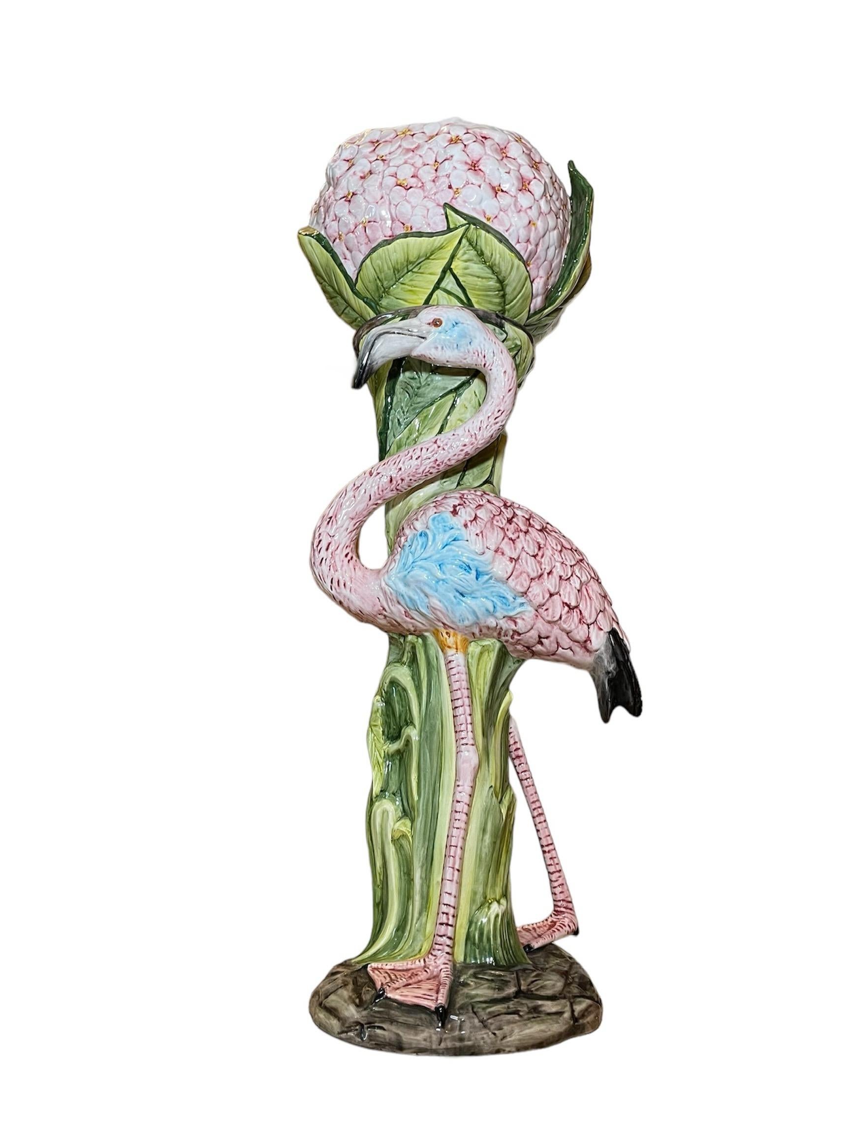 Majolica Flamingo Jardiniere And Pedestal 9