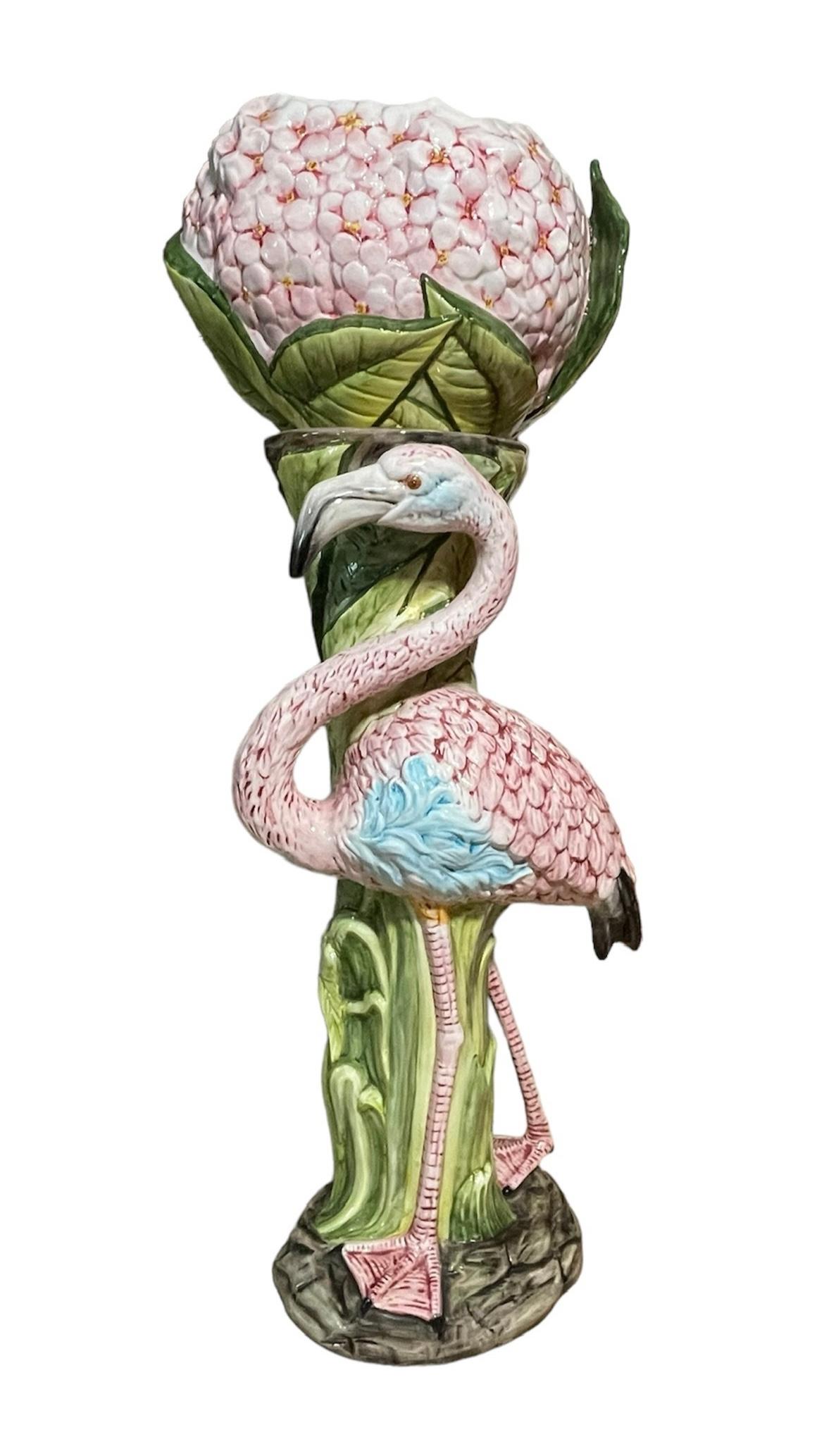 Majolica Flamingo Jardiniere And Pedestal 10