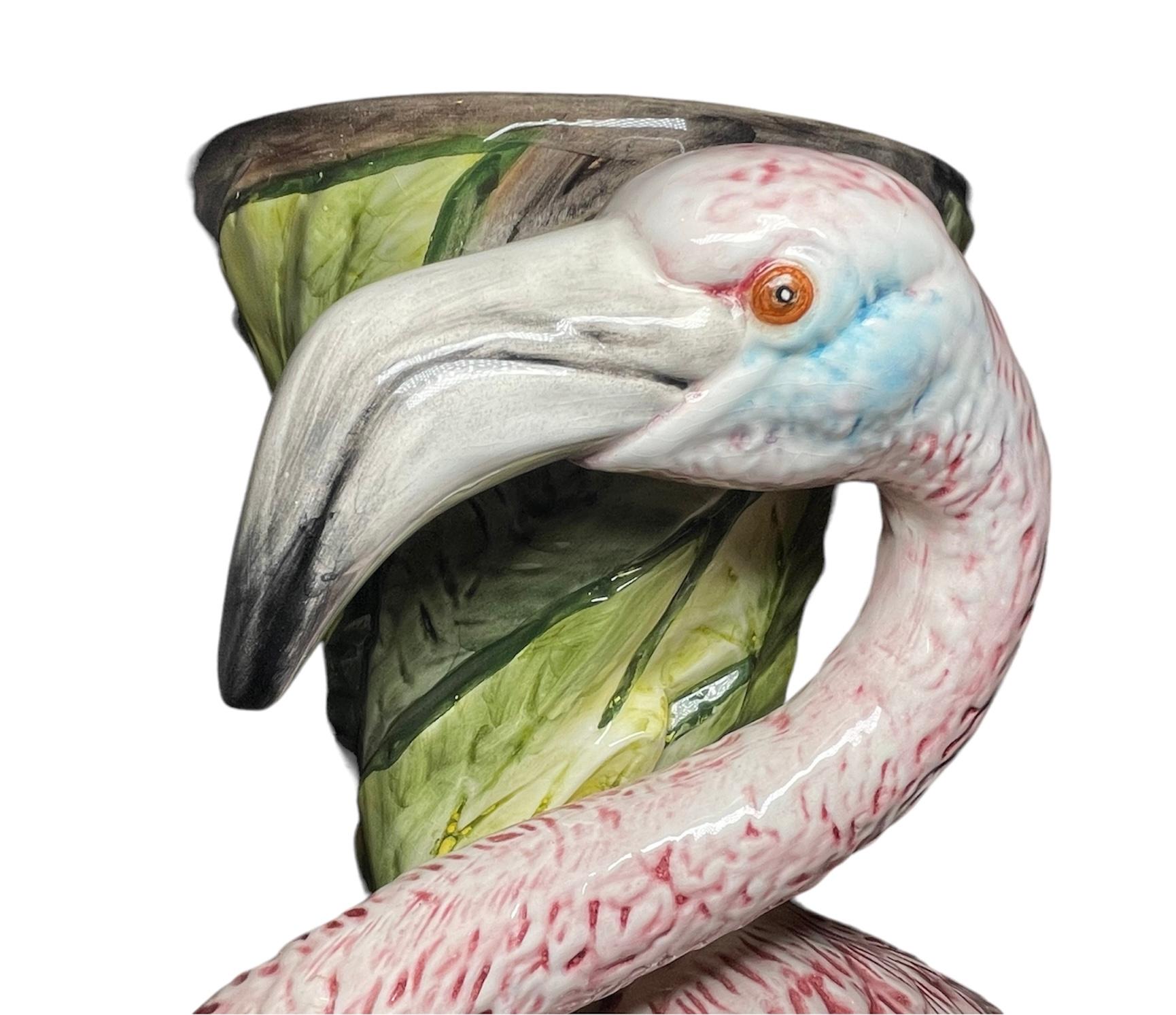 Majolica Flamingo Jardiniere And Pedestal 11