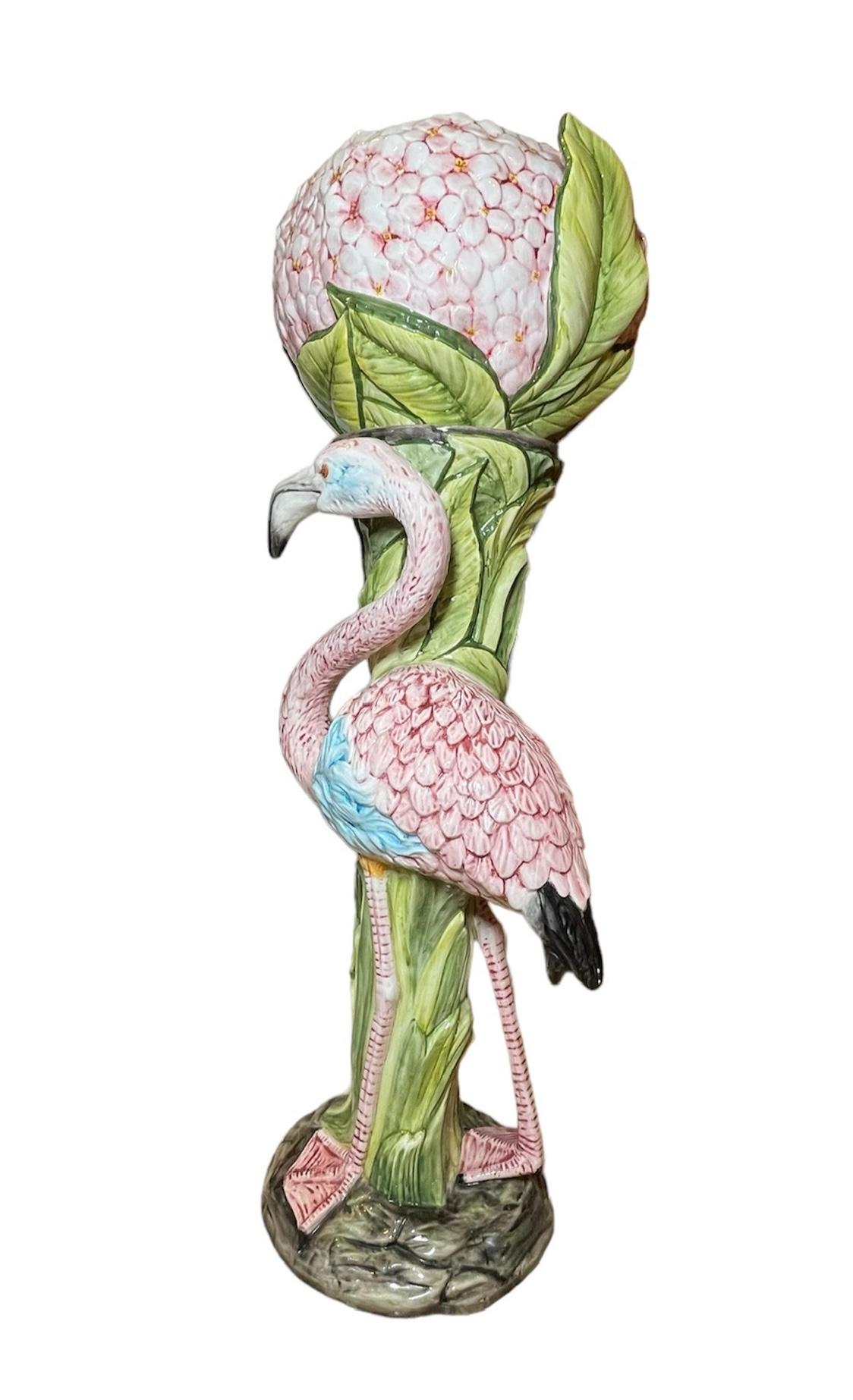 Majolica Flamingo Jardiniere And Pedestal 1