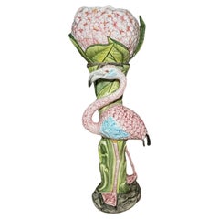 Majolica Flamingo Jardiniere And Pedestal