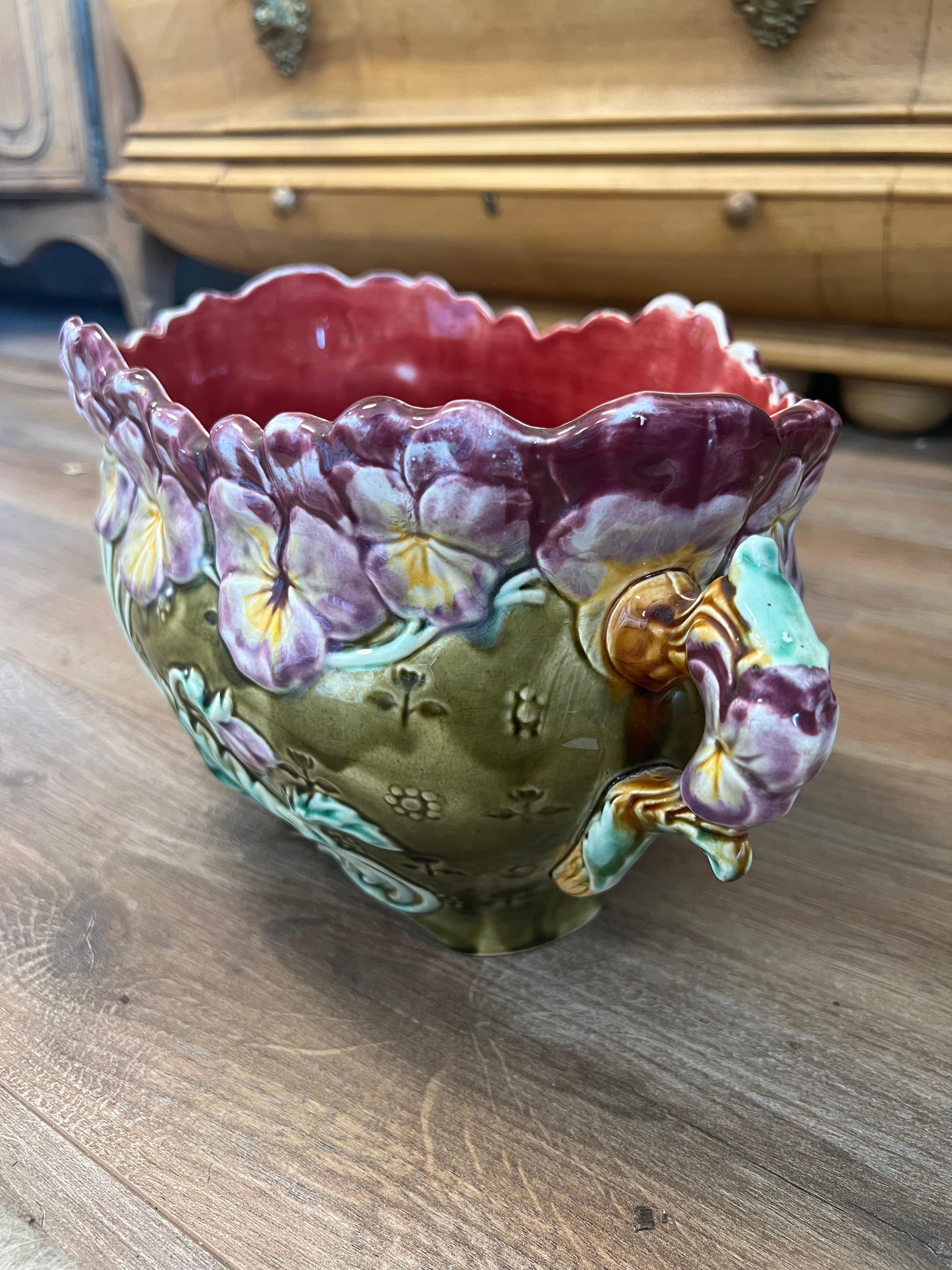 French Provincial Majolica Flower Planter For Sale
