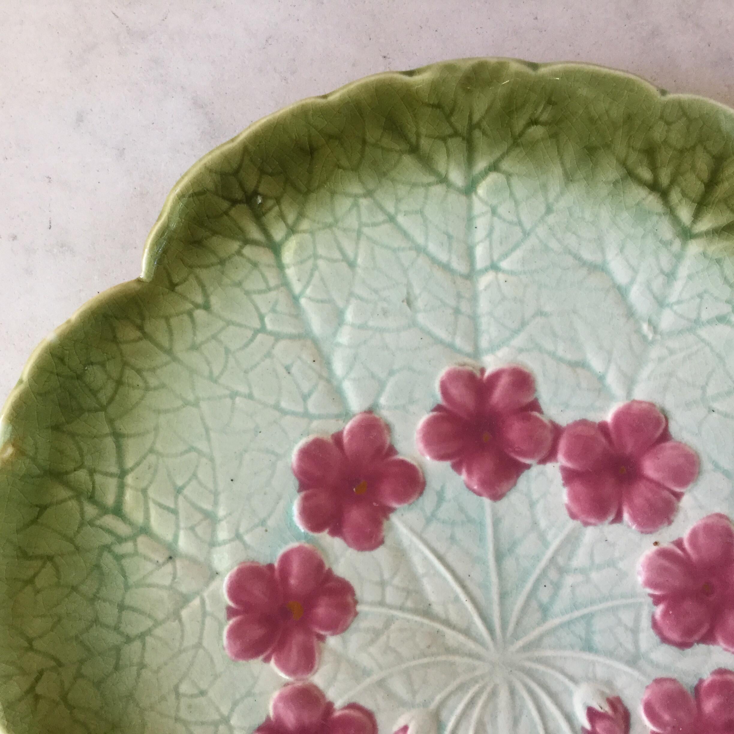 French Majolica Flower Plate Sarreguemines, circa 1890