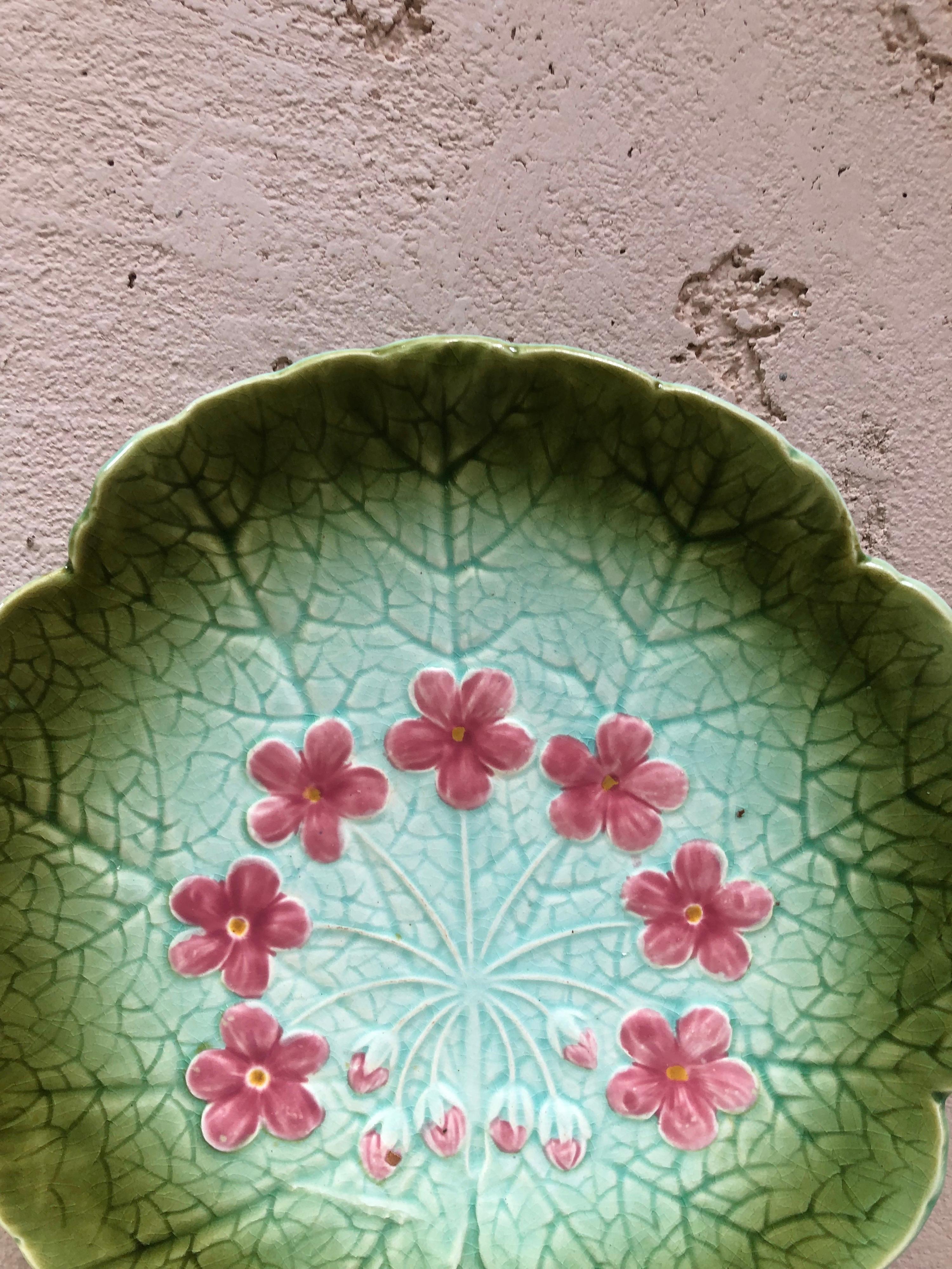 French Majolica Flower Plate Sarreguemines, circa 1890