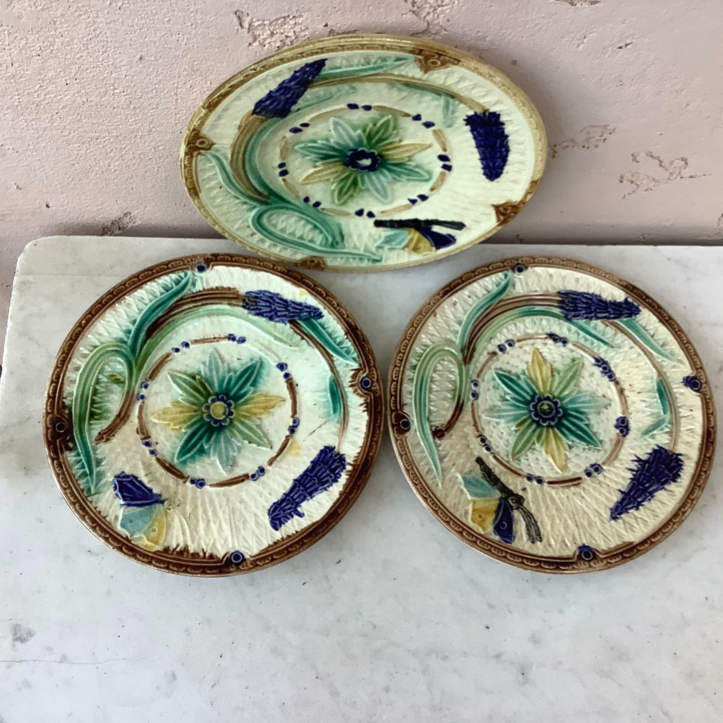 Rustic Majolica Flowers and Butterfly Plate Wasmuel, circa 1880