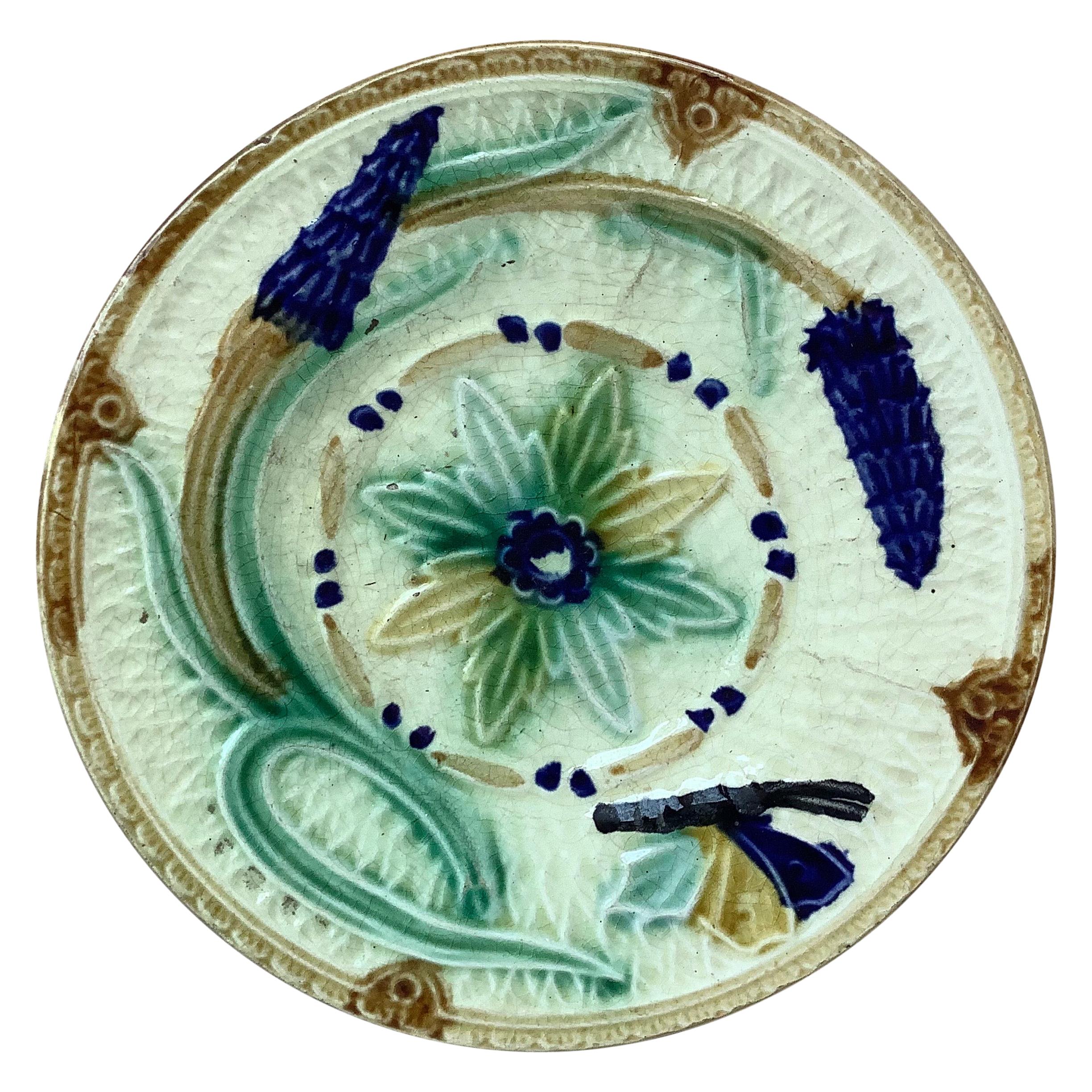 Majolica Flowers and Butterfly Plate Wasmuel, circa 1880