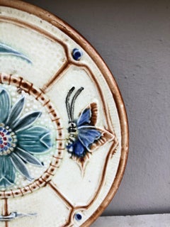 Majolica Flowers and Butterfly Plate Wasmuel Circa 1890