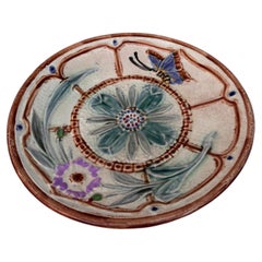 Majolica Flowers & Butterfly Plate Wasmuel Circa 1890