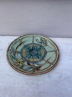 Majolica Flowers & Butterfly Plate Wasmuel Circa 1890