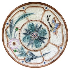 Majolica Flowers and Butterfly Plate Wasmuel, Circa 1890
