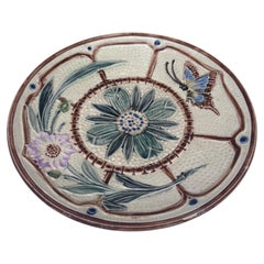 Majolica Flowers & Butterfly Plate Wasmuel Circa 1890