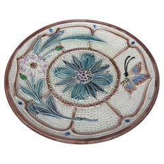 Majolica Flowers & Butterfly Plate Wasmuel Circa 1890