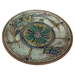 Majolica Flowers & Butterfly Plate Wasmuel Circa 1890