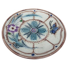Majolica Flowers & Butterfly Plate Wasmuel Circa 1890