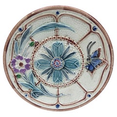 Majolica Flowers & Butterfly Plate Wasmuel Circa 1890