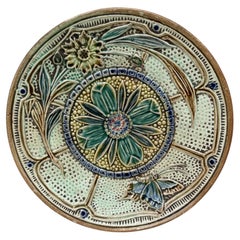 Majolica Flowers & Butterfly Plate Wasmuel Circa 1890
