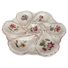 Majolica Flowers Oyster Plate Longchamp, circa 1900