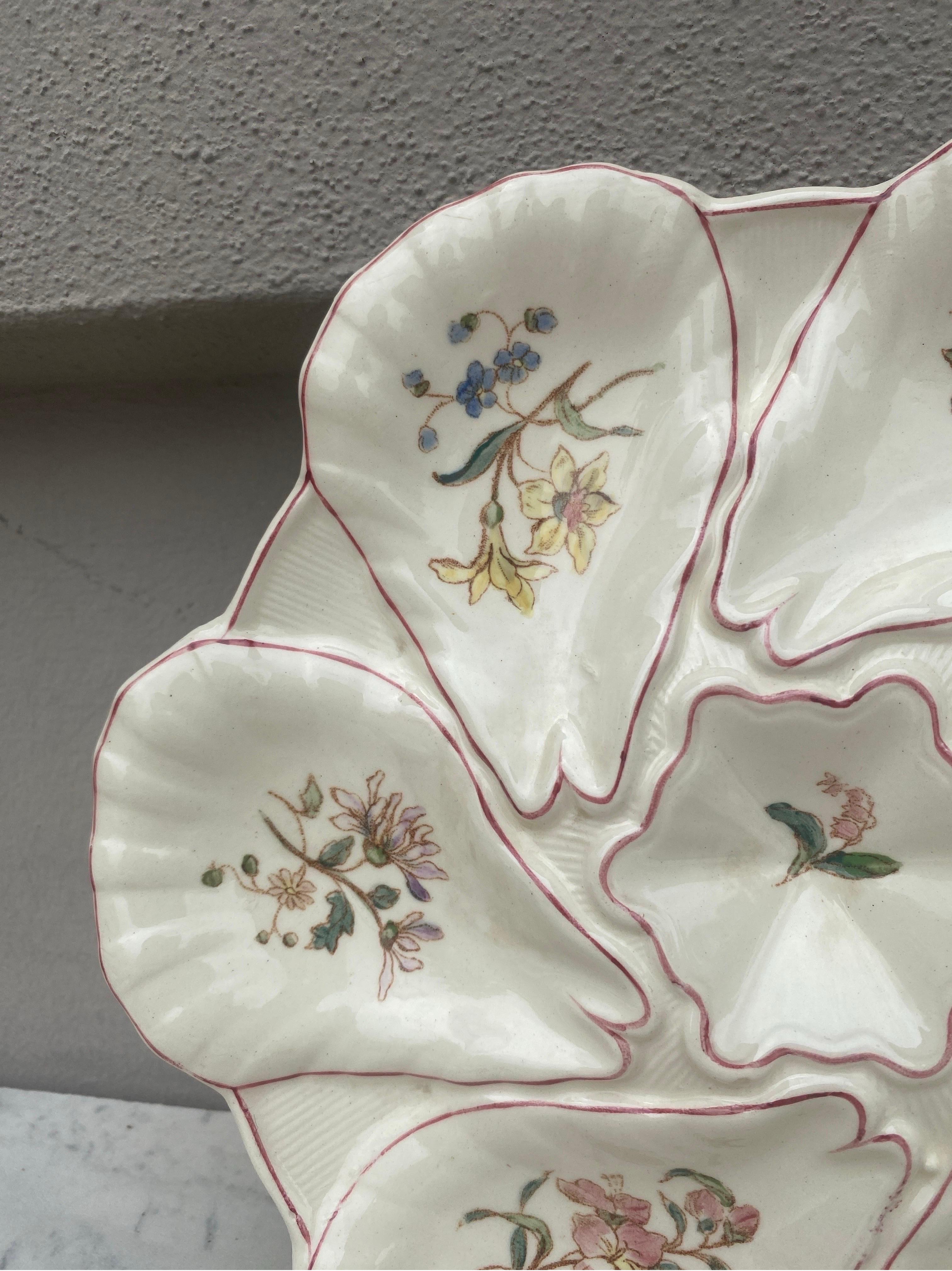 Romantic Majolica Flowers Oyster Plate Longchamp, circa 1900 For Sale