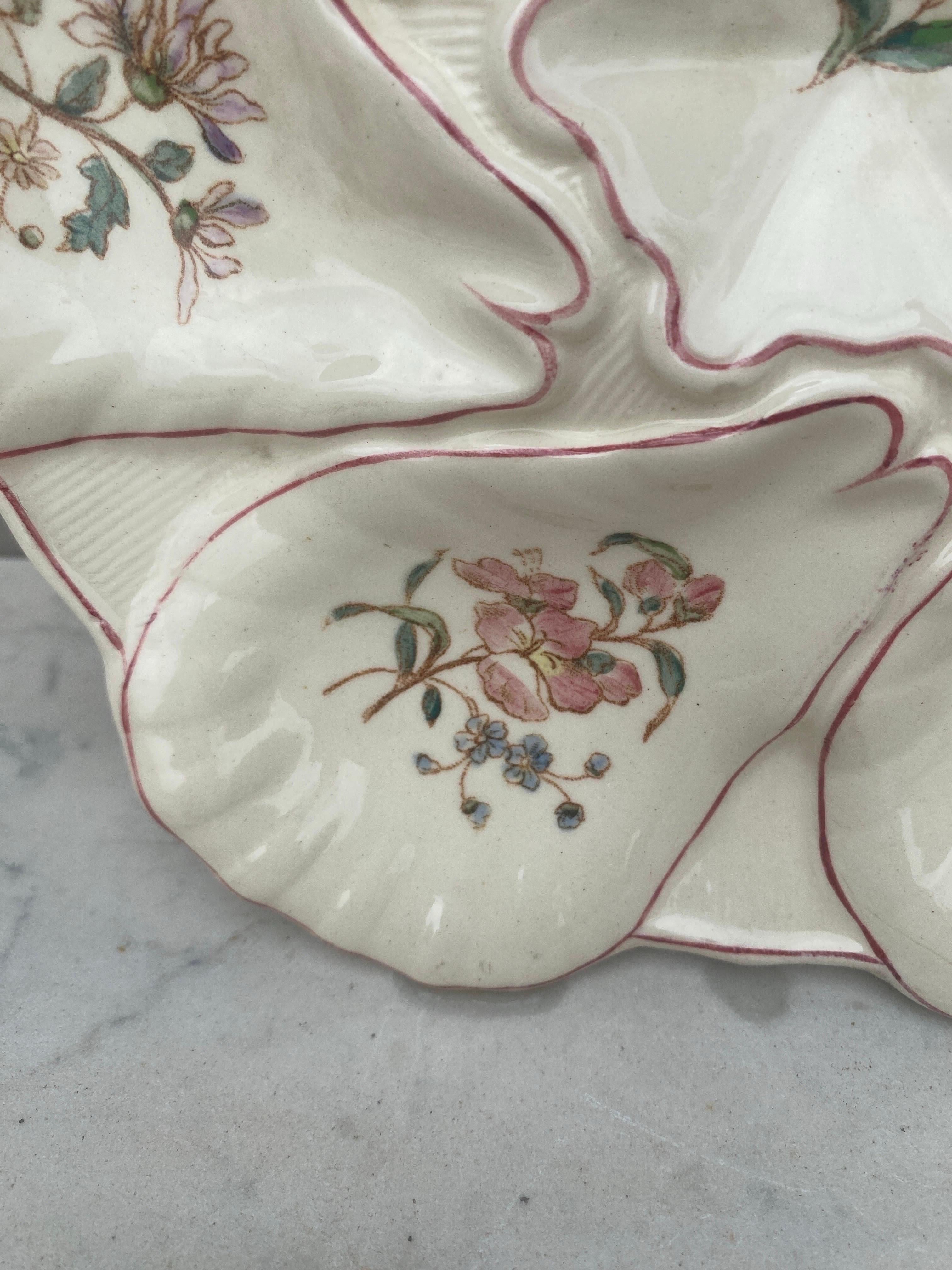 French Majolica Flowers Oyster Plate Longchamp, circa 1900 For Sale