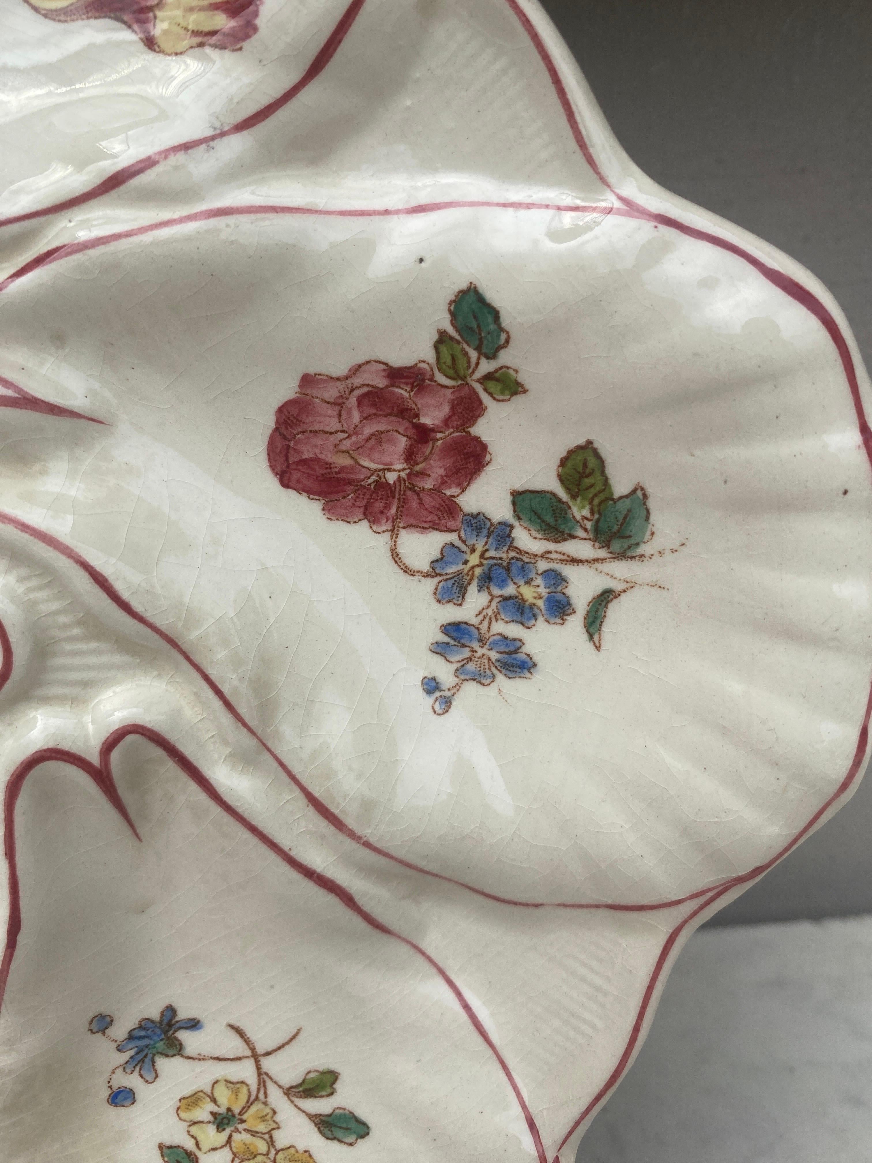 Early 20th Century Majolica Flowers Oyster Plate Longchamp, circa 1900 For Sale