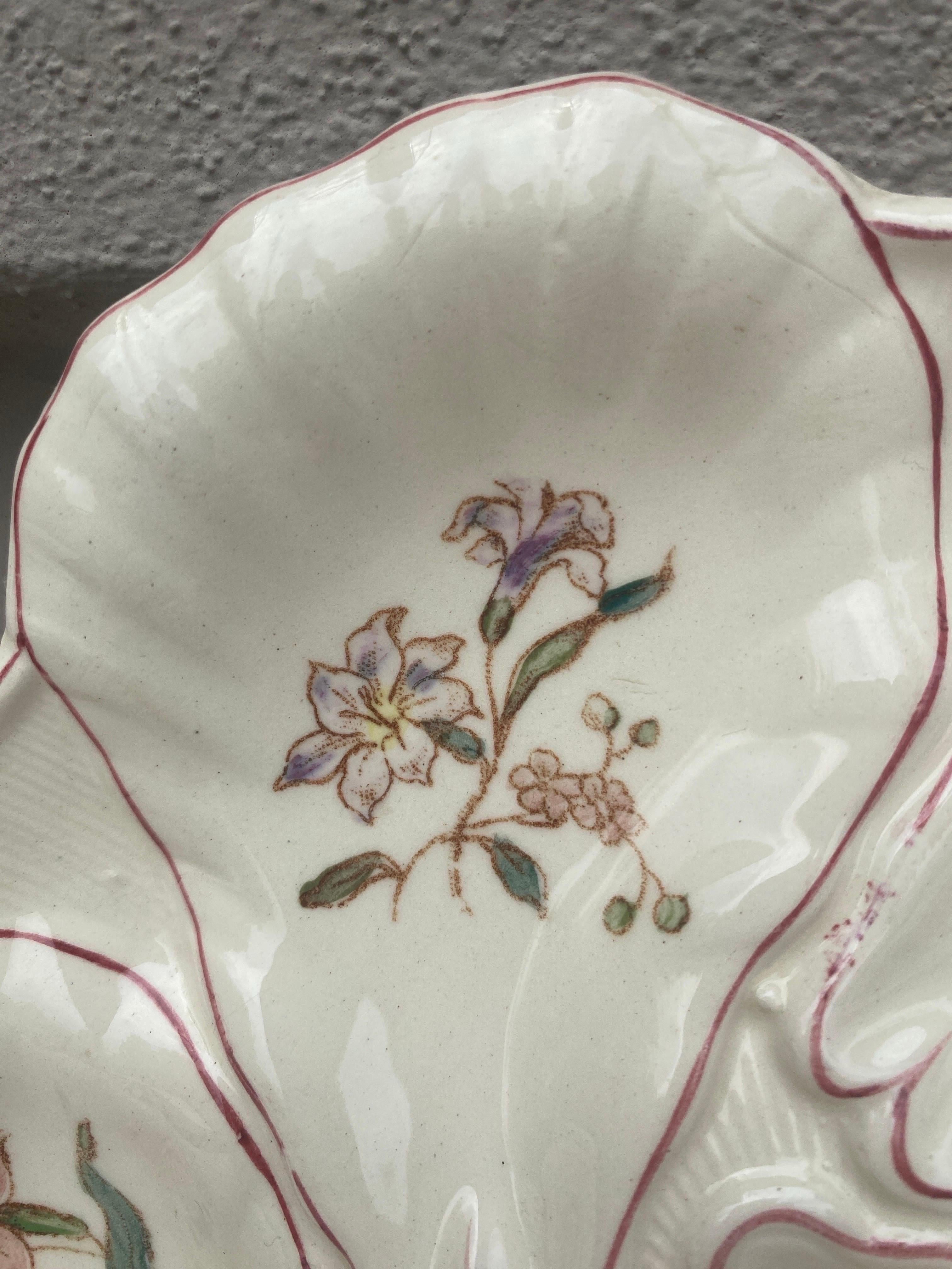 Ceramic Majolica Flowers Oyster Plate Longchamp, circa 1900 For Sale