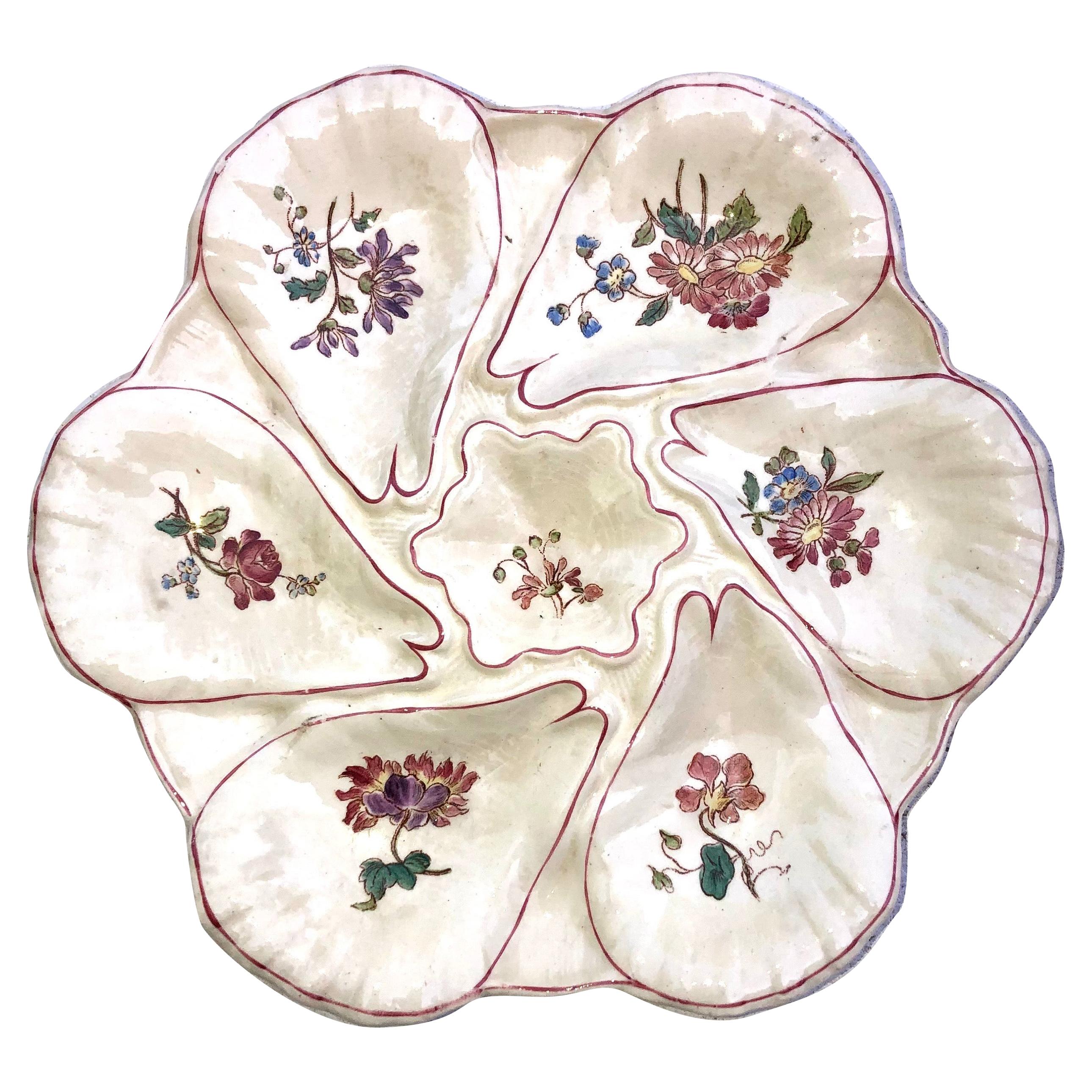 Majolica Flowers Oyster Plate Longchamp, circa 1900