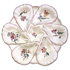 Majolica Flowers Oyster Plate Longchamp, circa 1900