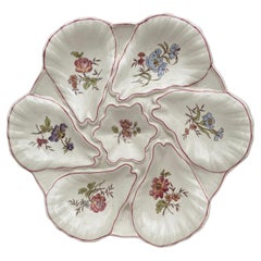 Antique Majolica Flowers Oyster Plate Longchamp, circa 1900