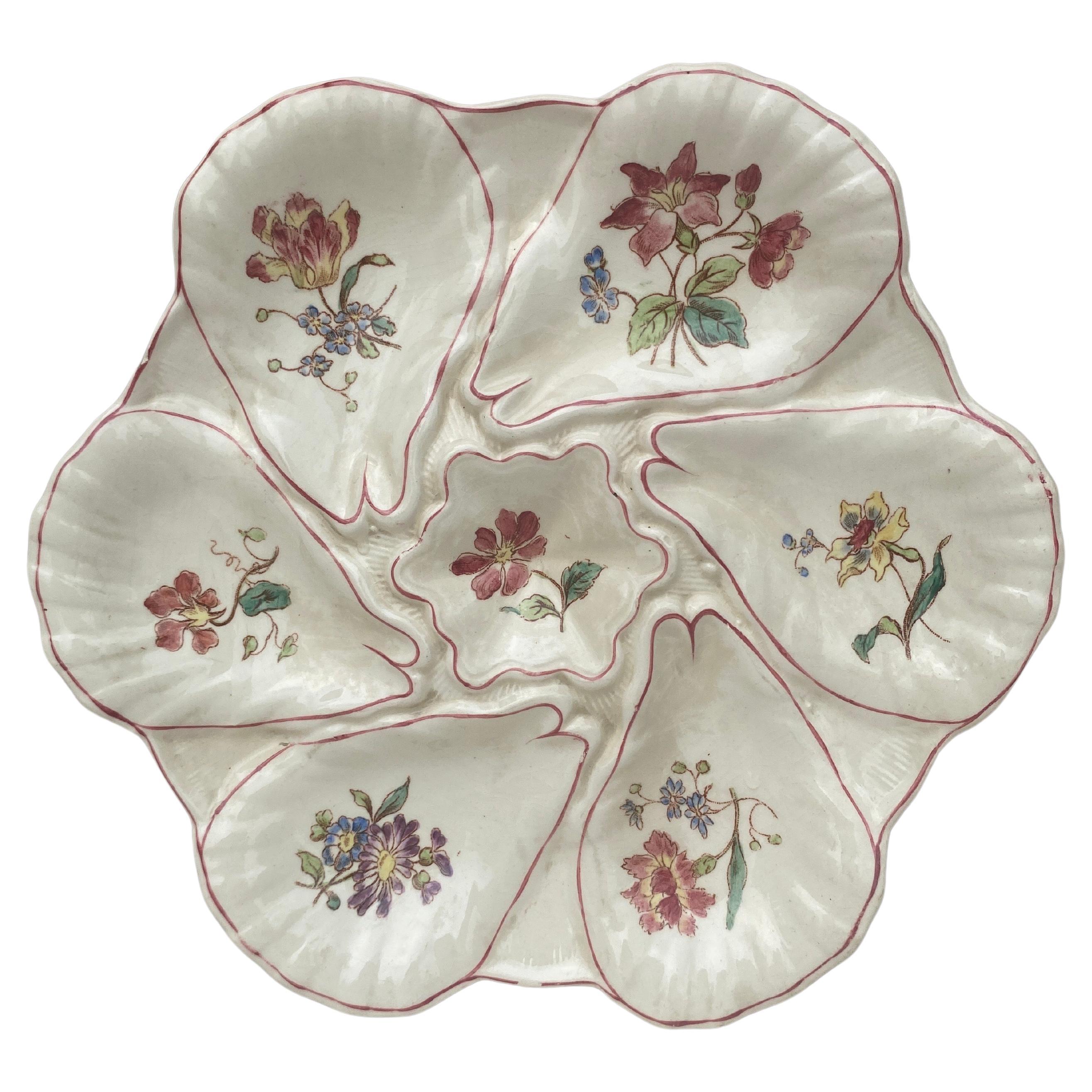 Majolica Flowers Oyster Plate Longchamp, circa 1900