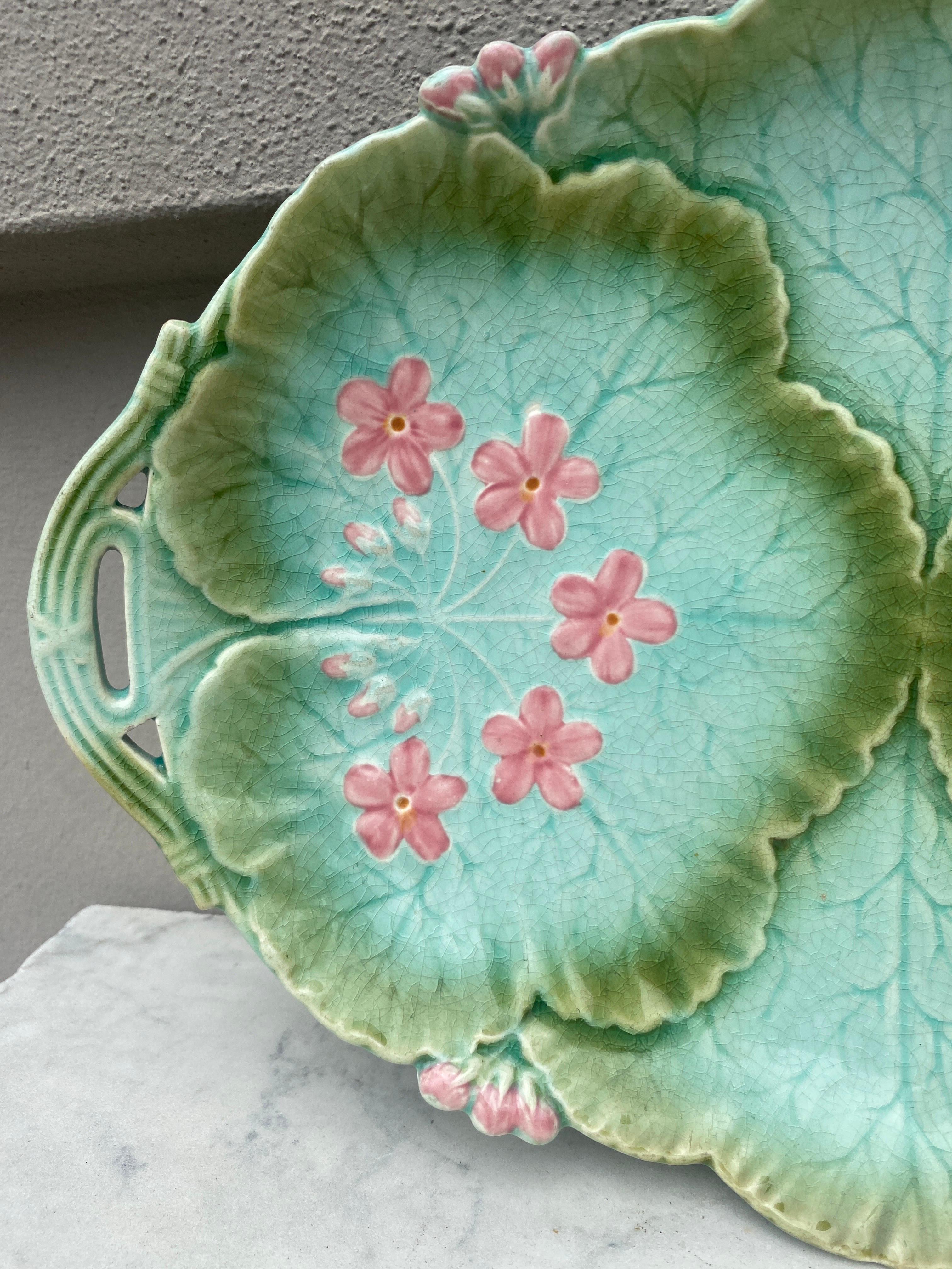 Rustic Majolica Flowers Platter Sarreguemines Circa 1880 For Sale