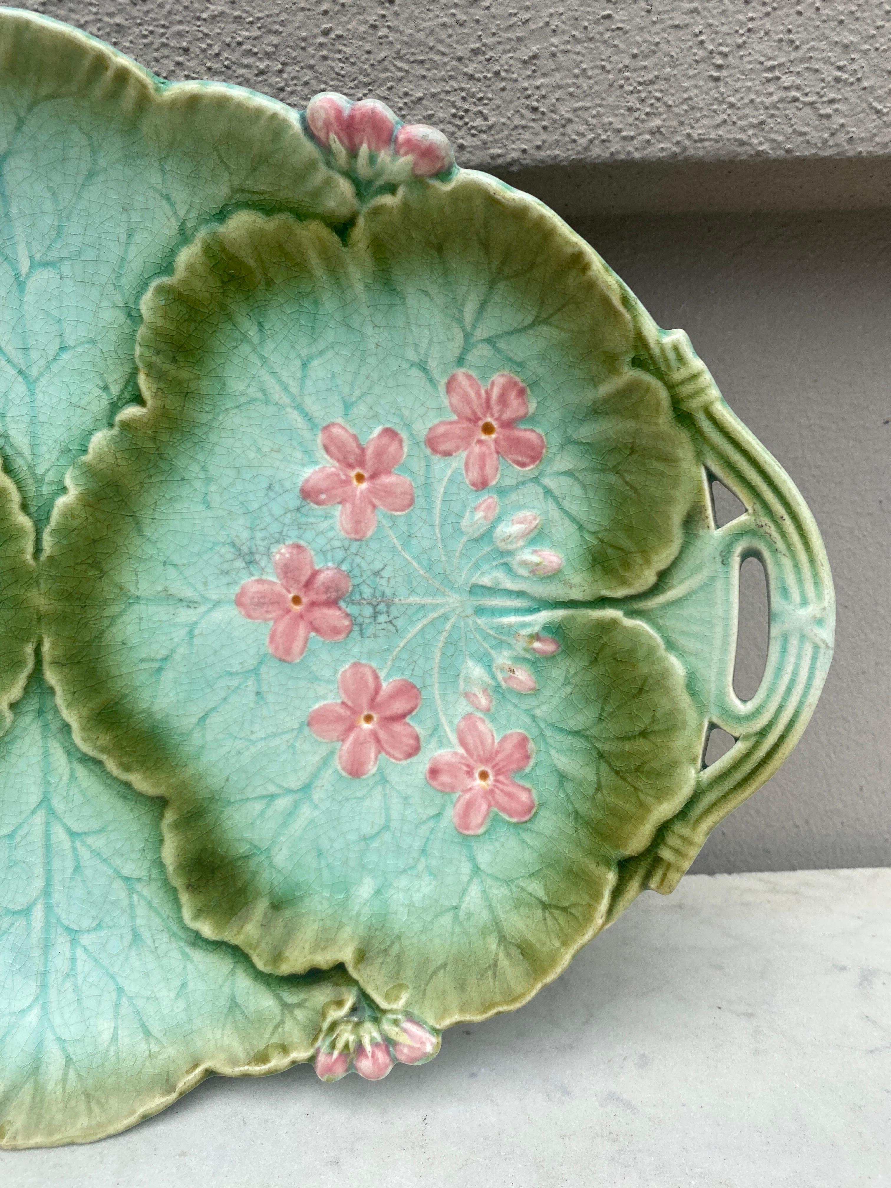 French Majolica Flowers Platter Sarreguemines Circa 1880 For Sale