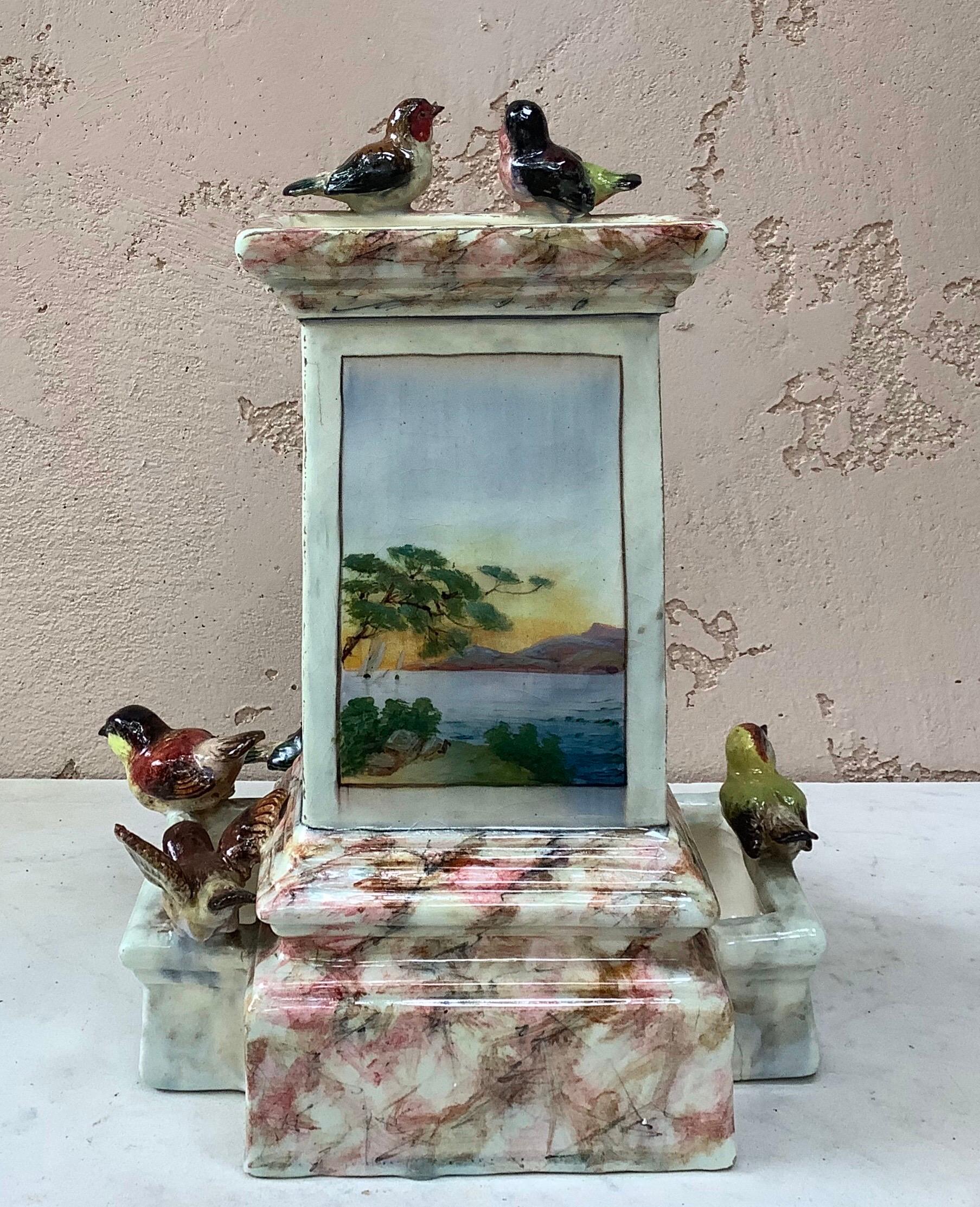 Majolica Fountain with Birds Delphin Massier, circa 1880 In Good Condition In Austin, TX