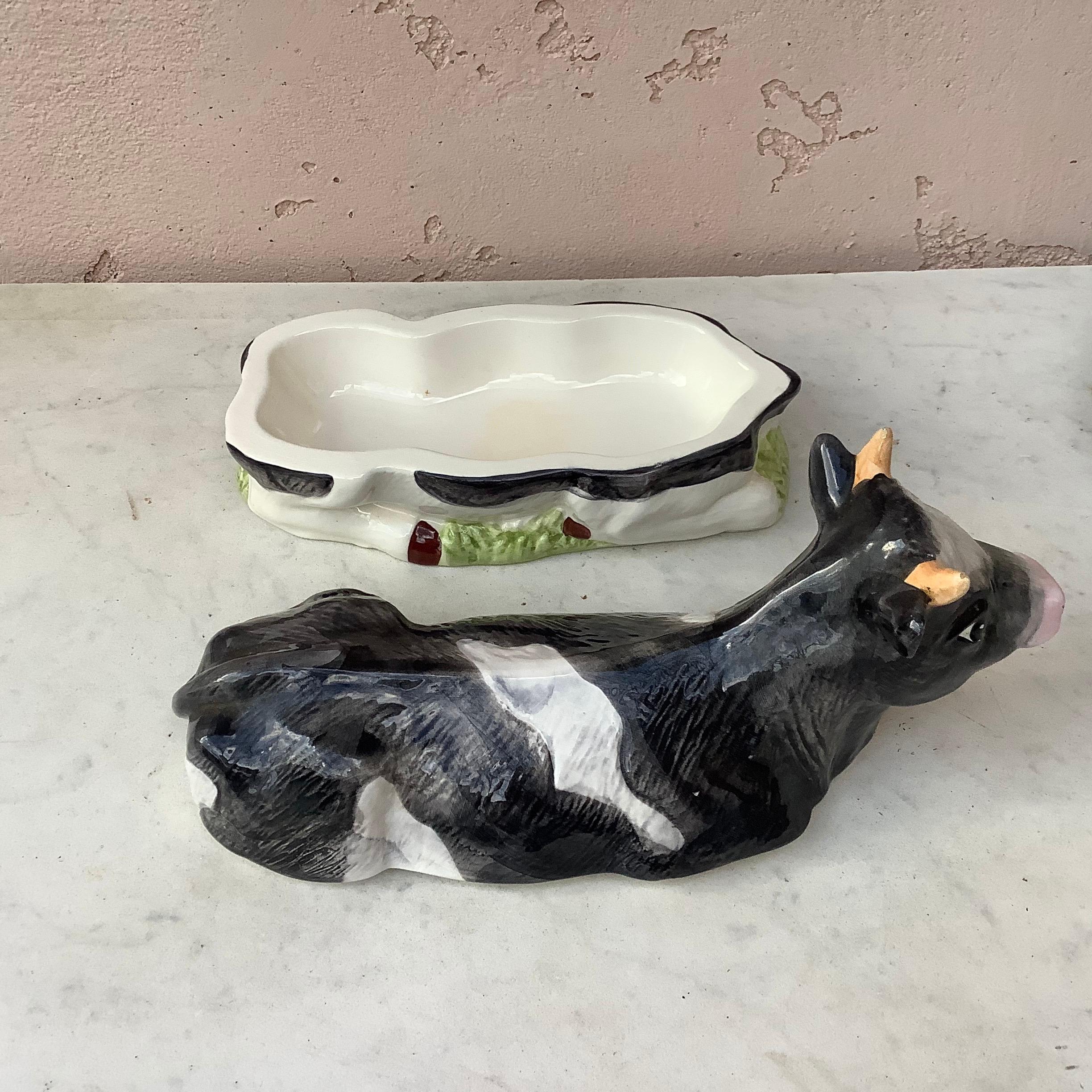 French Provincial Majolica French Ceramic Cow Tureen Caugant