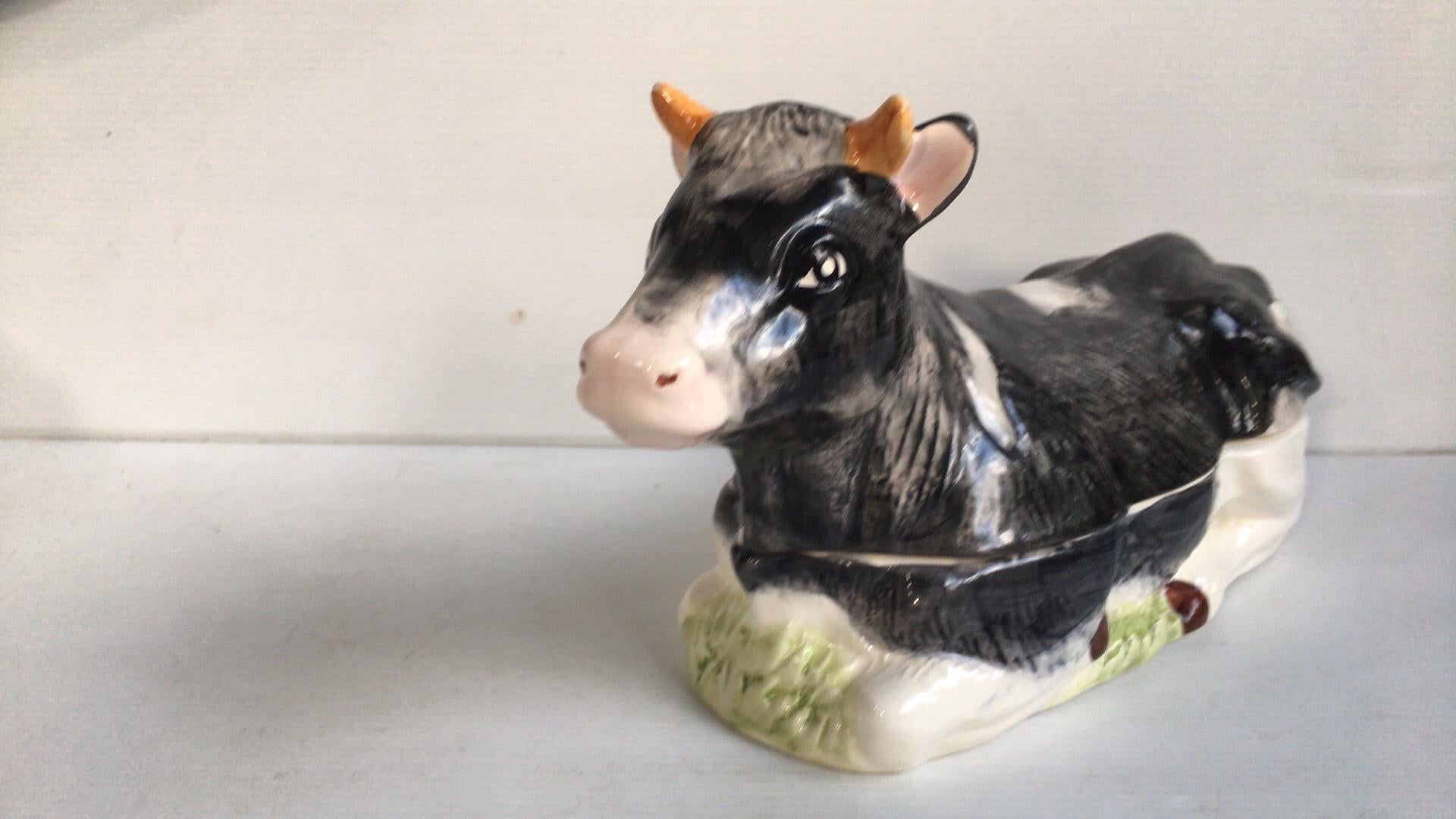 French Provincial Majolica French Ceramic Cow Tureen Caugant