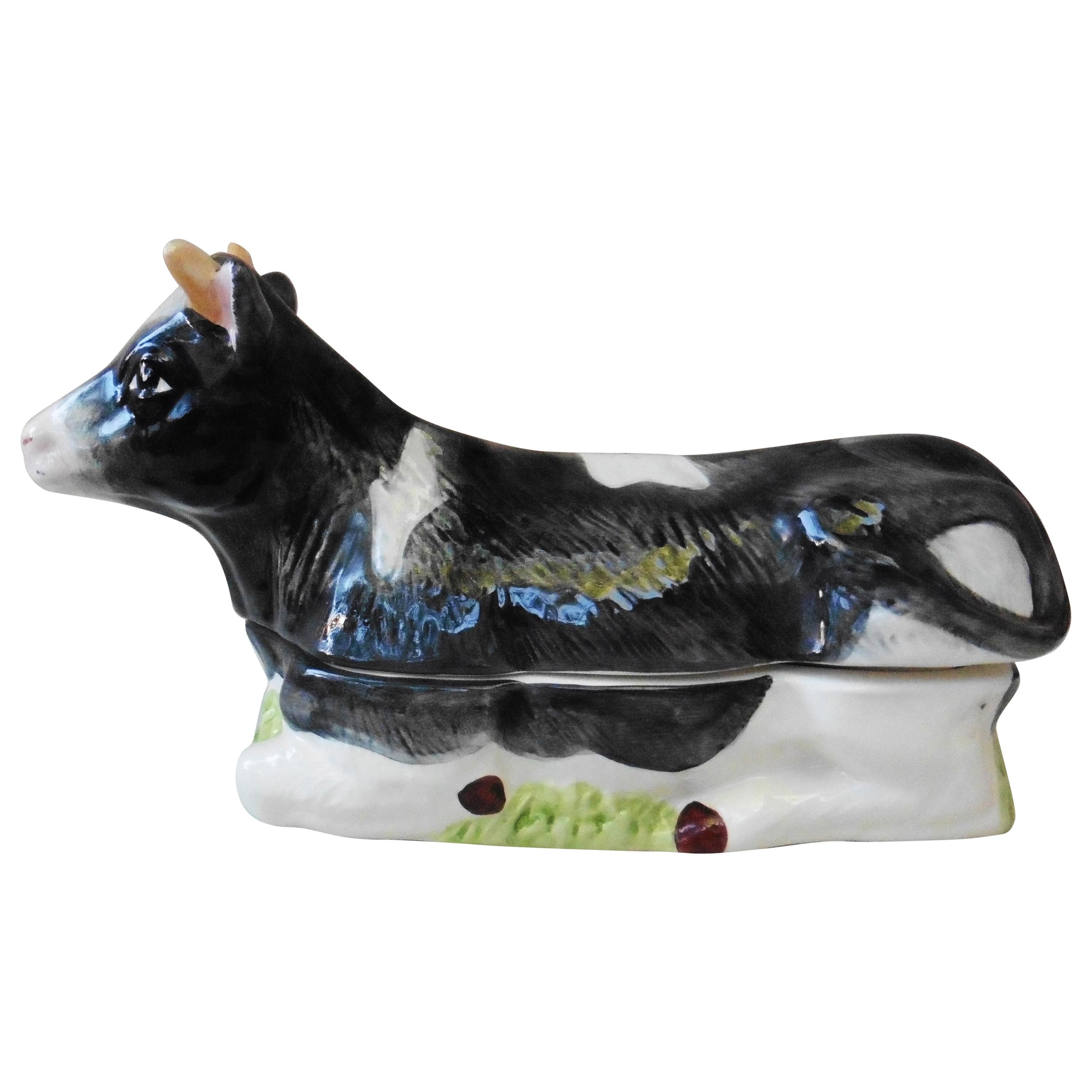 Majolica French Ceramic Cow Tureen Caugant