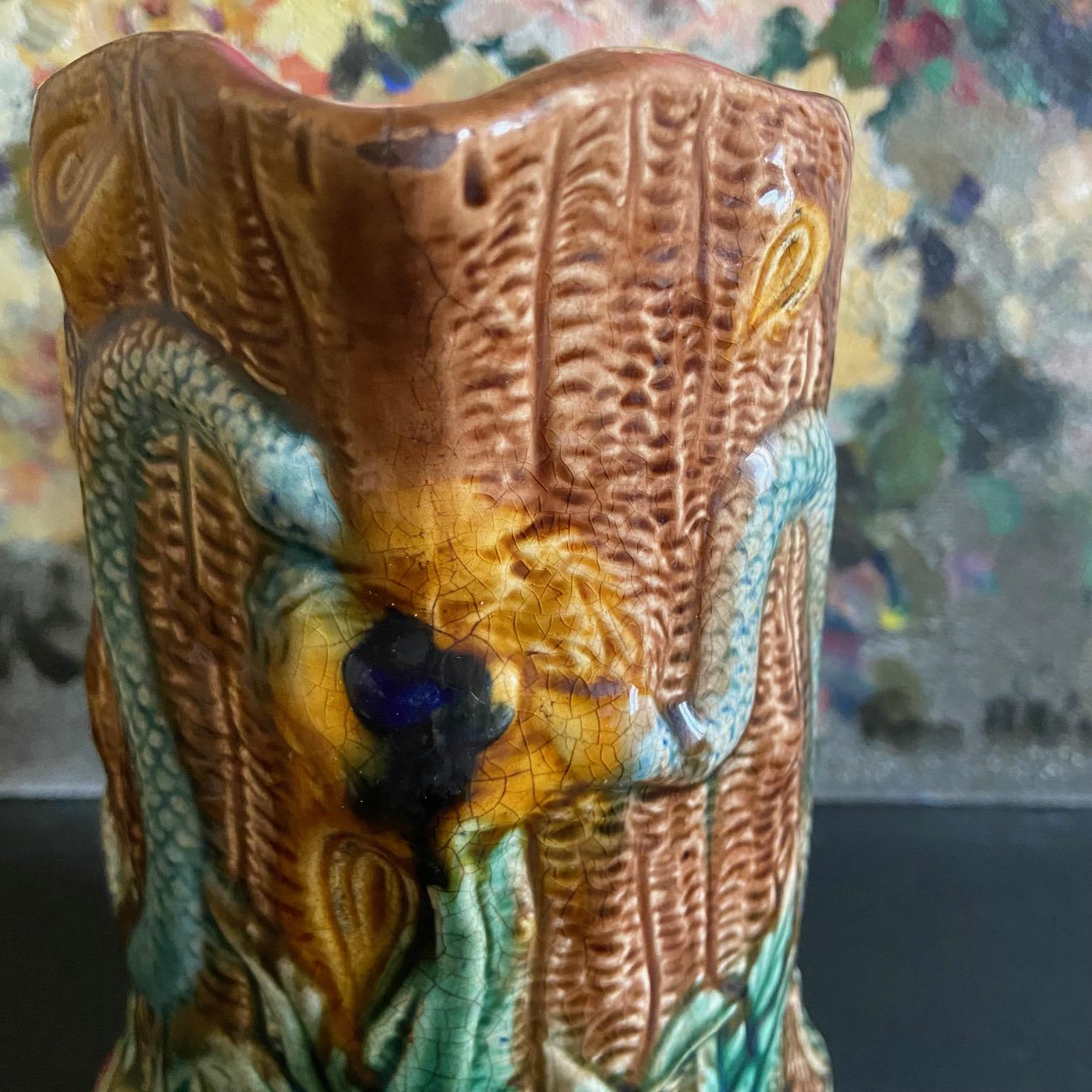 Majolica French snake pitcher, Palissy style For Sale 2