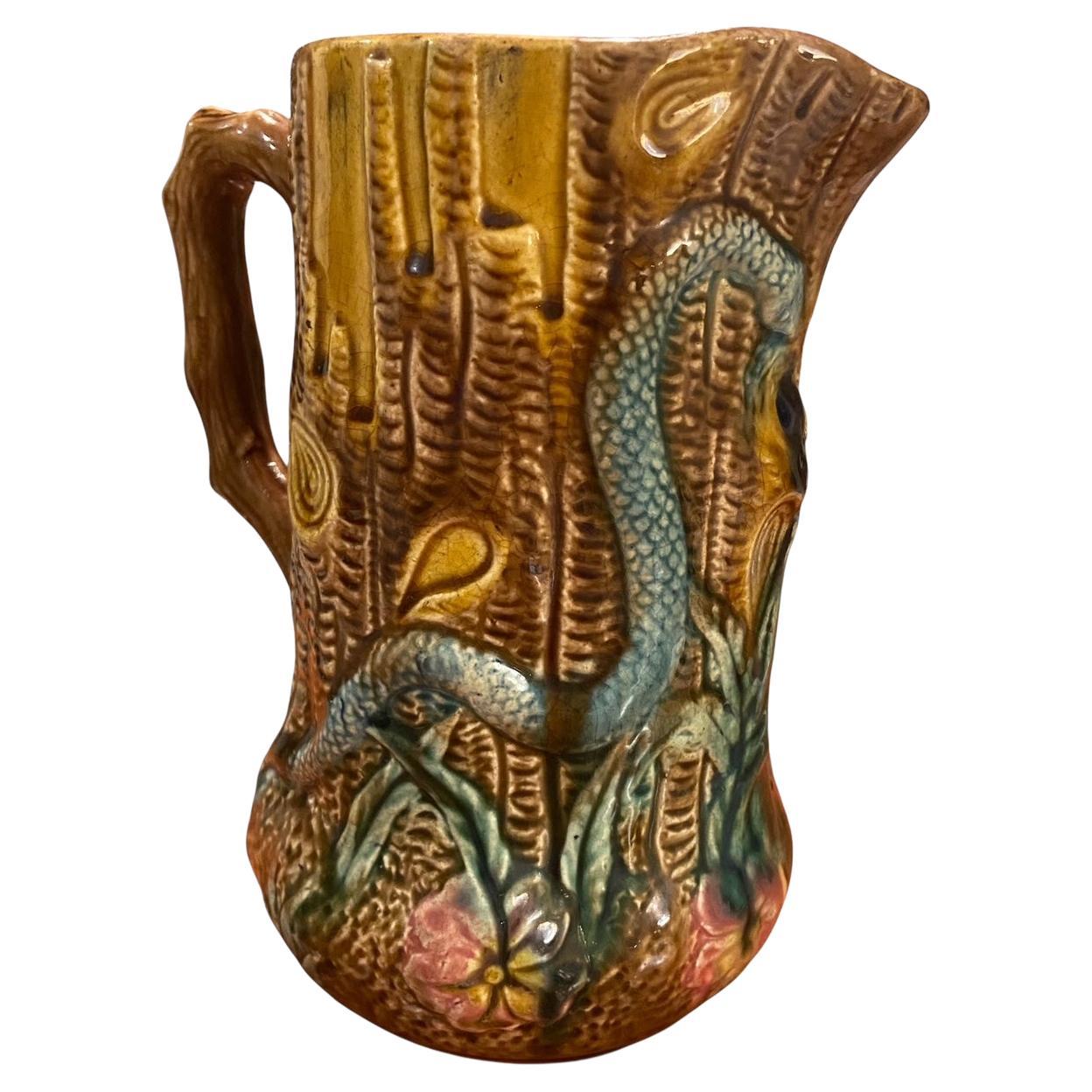 Jarra serpiente de mayólica francesa, estilo Palissy