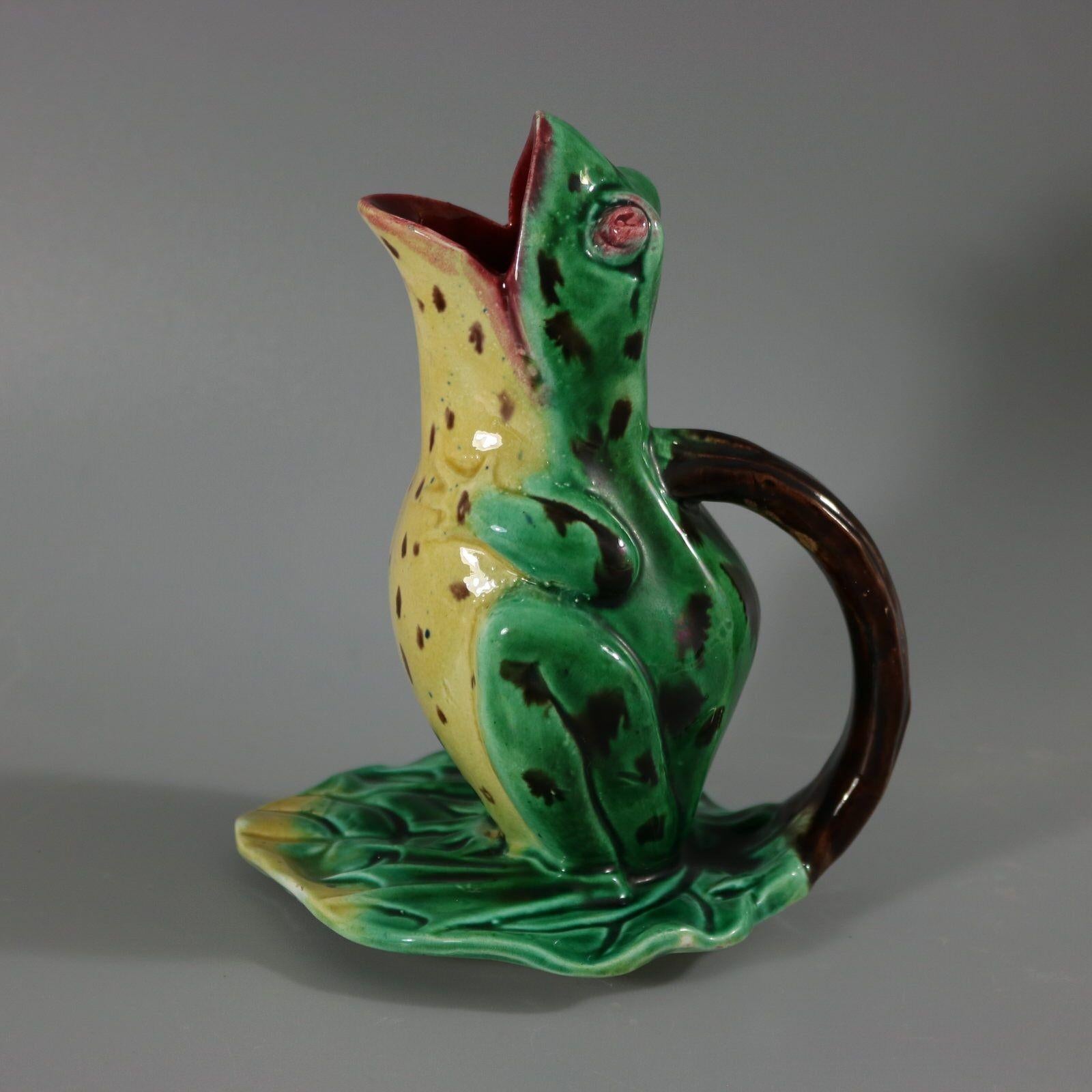 19th Century Majolica Frog on Lily Pad Jug/Pitcher For Sale
