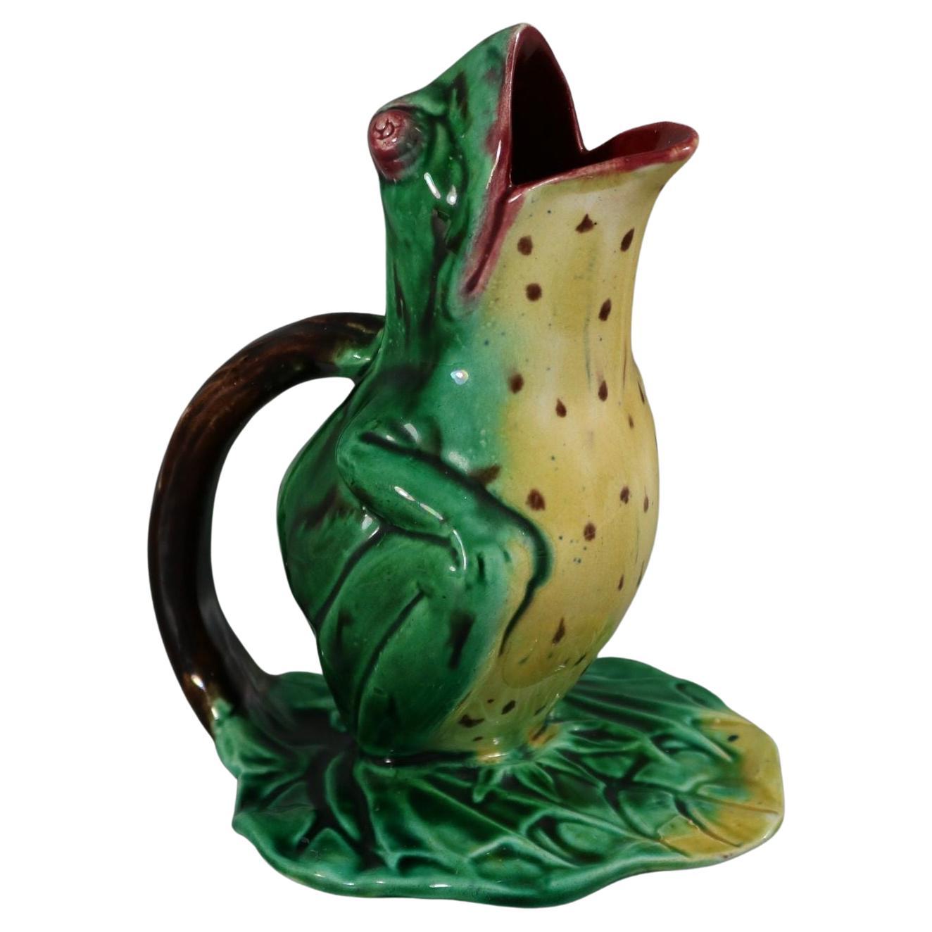 Majolica Frog on Lily Pad Jug/Pitcher For Sale