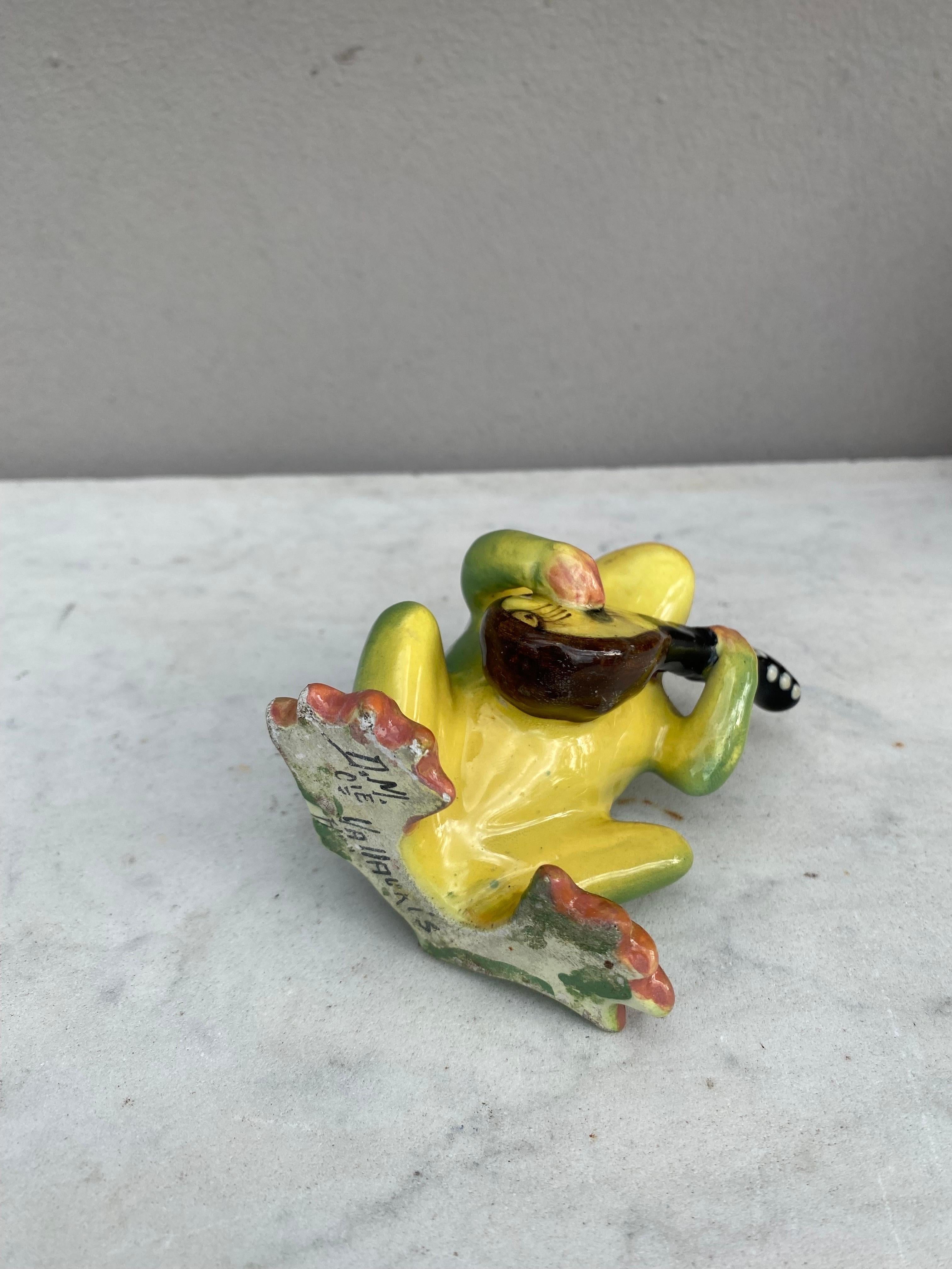 Early 20th Century Majolica Frog with Mandolin Delphin Massier, circa 1900 For Sale