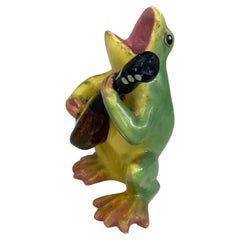 Antique Majolica Frog with Mandolin Delphin Massier, circa 1900